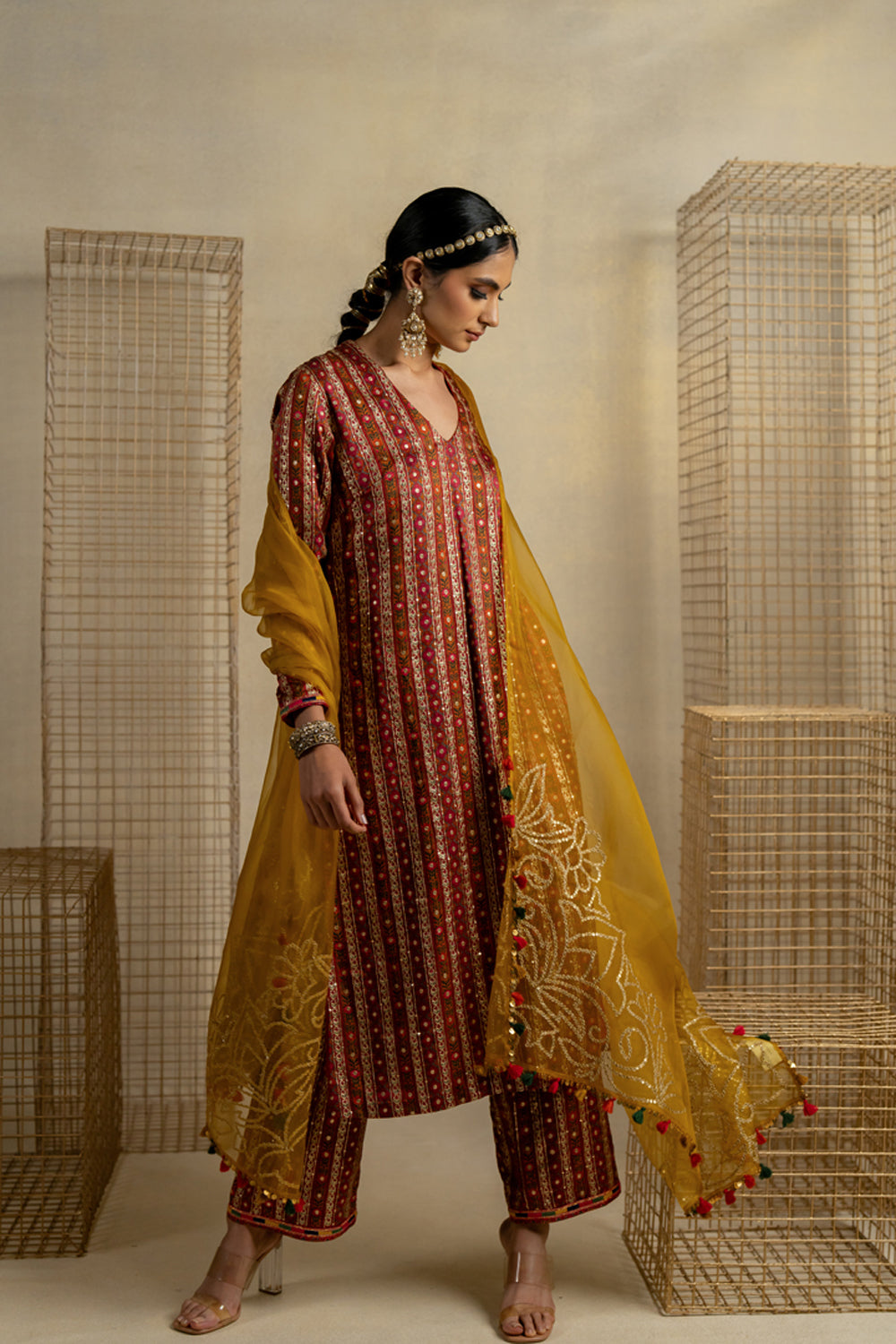 Haldi Corner Embroidered Organza Dupatta - Auraya Fashion - Pooja Keyur - #tag1# - #tag2# - #tag3# - #tag3#