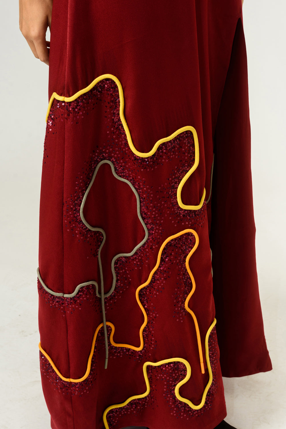 Low Neckline Leather Embroidered Gown - Auraya Fashion -  - #tag1# - #tag2# - #tag3# - #tag3#