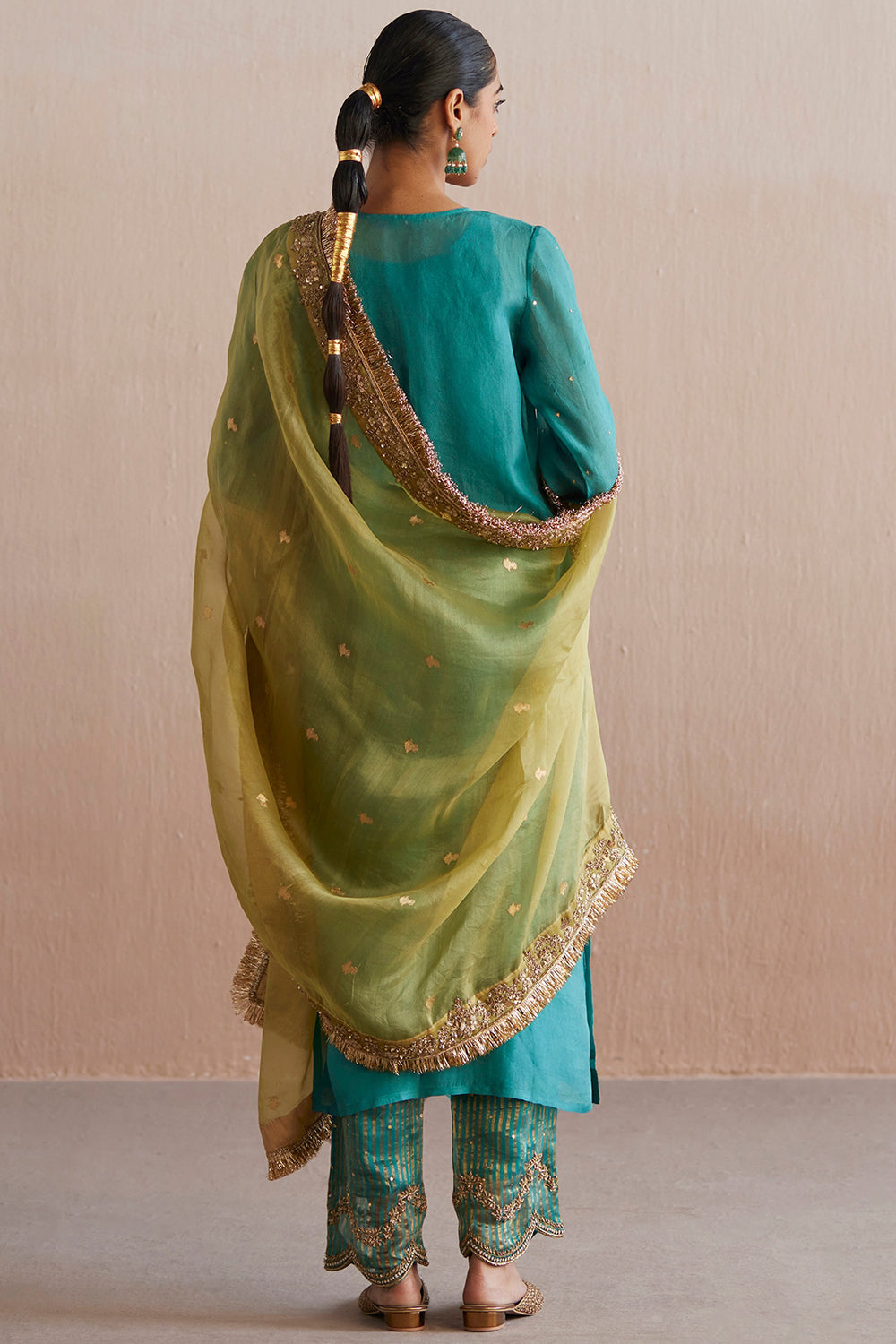 Organza Blue Hand Embroidered Kurta Set - Auraya Fashion -  - #tag1# - #tag2# - #tag3# - #tag3#