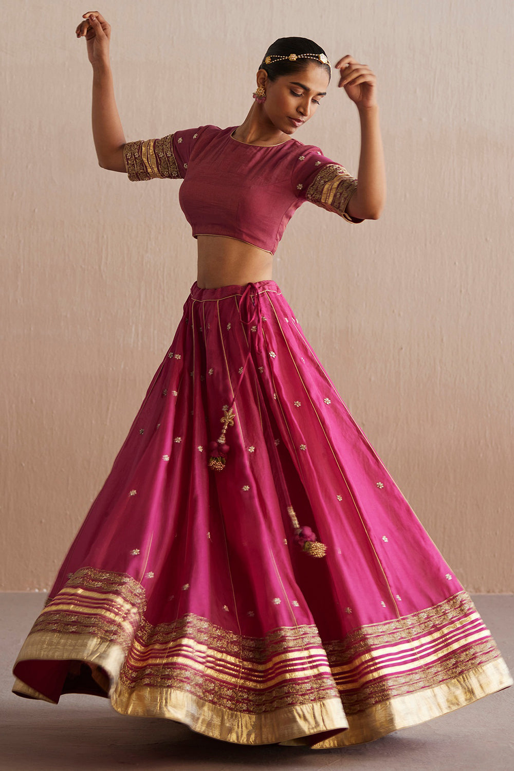 Organza Rani Pink Hand Embroidered Skirt Set - Auraya Fashion - Weaverstory - #tag1# - #tag2# - #tag3# - #tag3#