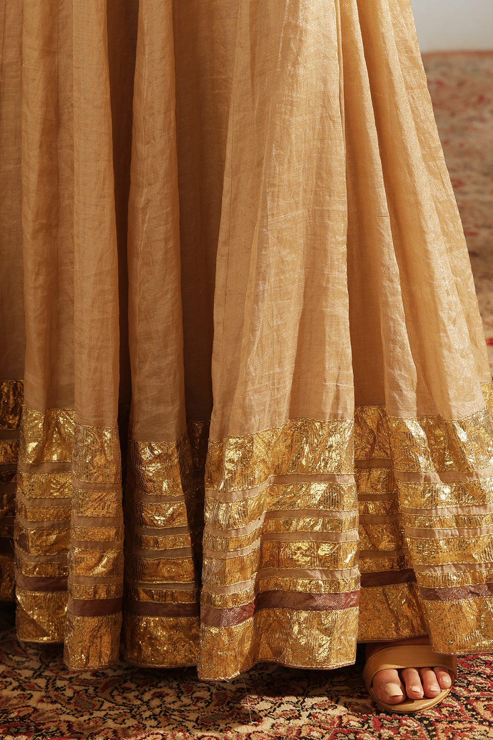 Silk Tissue Beige Hand Embroidered Lehenga Set - Auraya Fashion -  - #tag1# - #tag2# - #tag3# - #tag3#