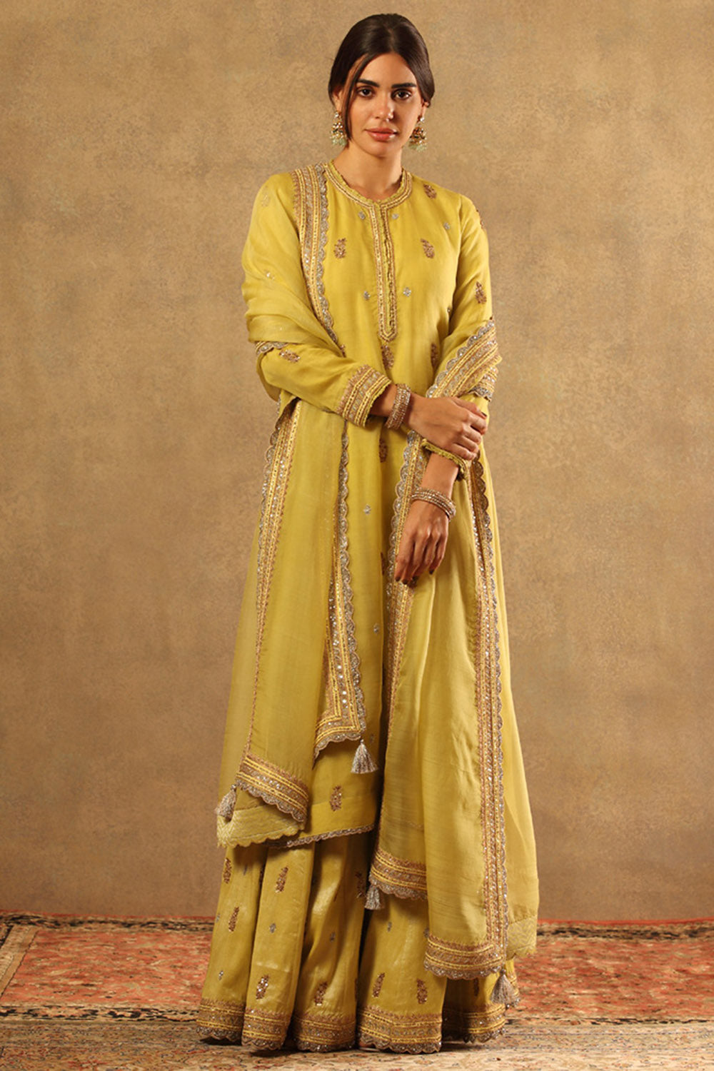 Embroidered Green Pure Metallic Silk Cotton Sharara Set - Auraya Fashion - Trisvaraa - #tag1# - #tag2# - #tag3# - #tag3#