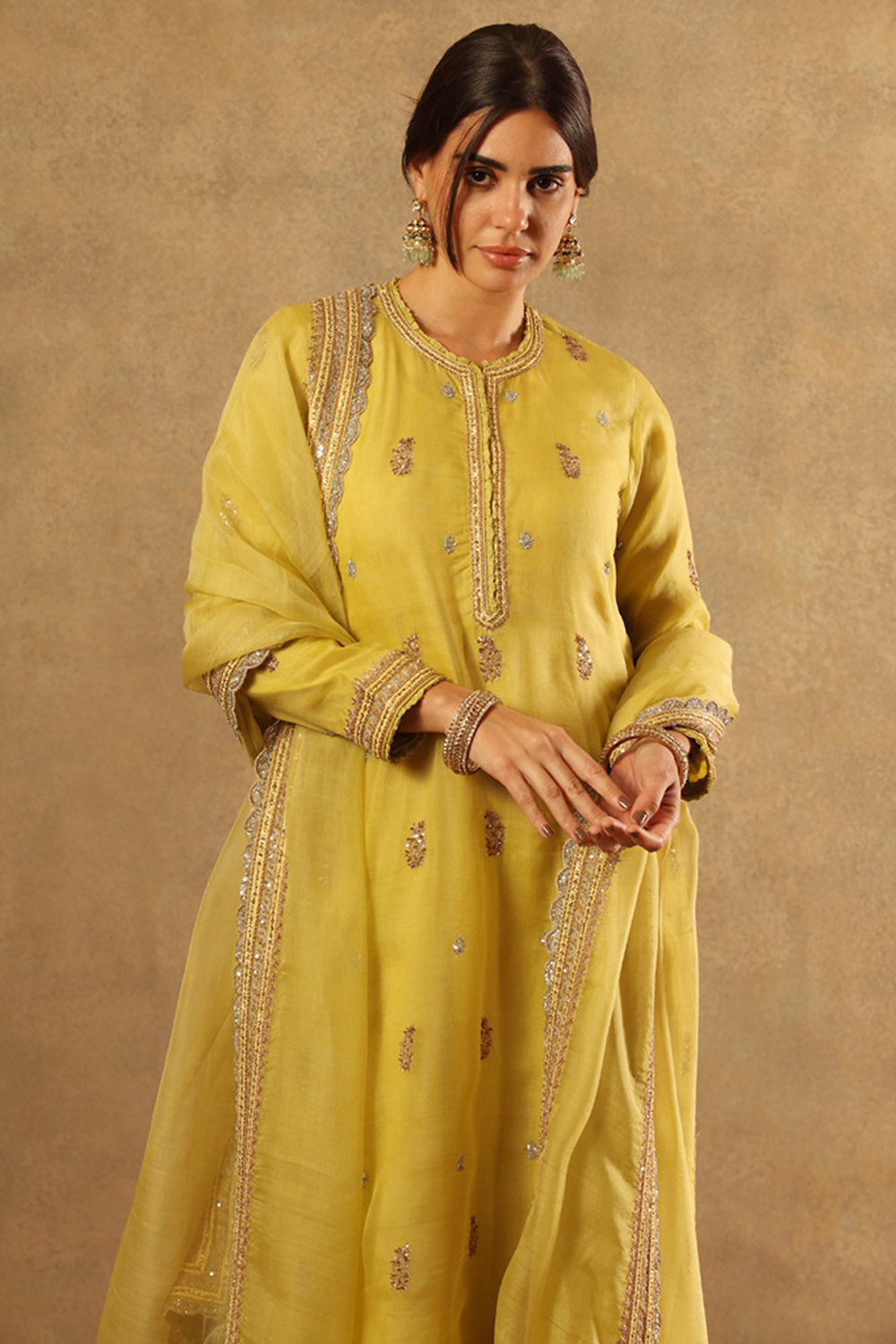 Embroidered Green Pure Metallic Silk Cotton Sharara Set - Auraya Fashion -  - #tag1# - #tag2# - #tag3# - #tag3#