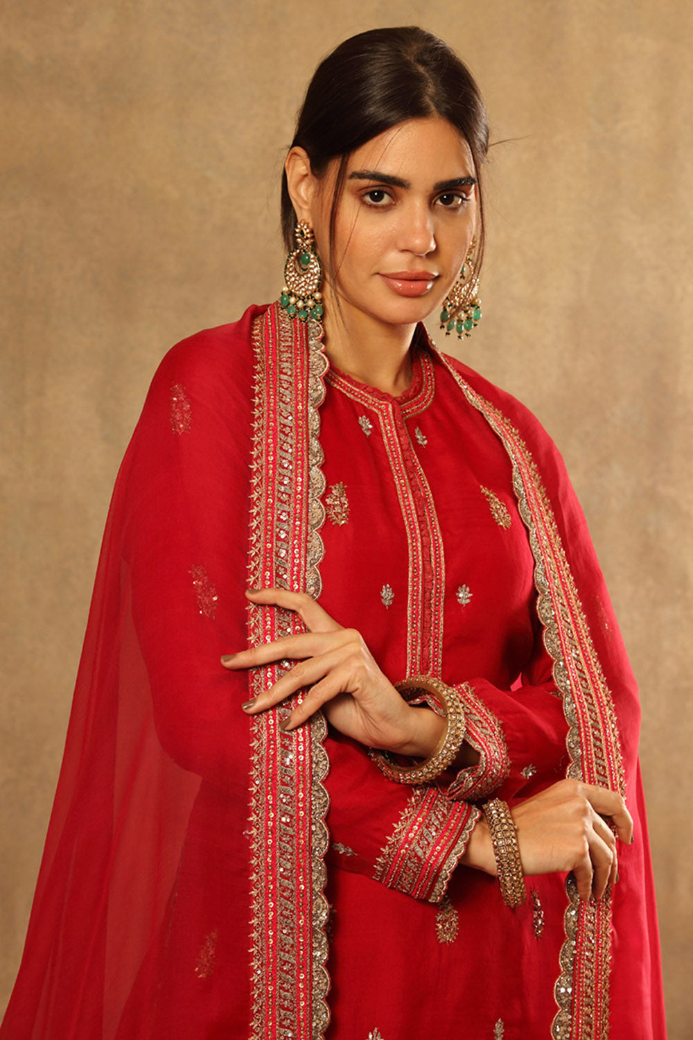 Embroidered Carmine Pink Pure Silk Organza Sharara Set - Auraya Fashion -  - #tag1# - #tag2# - #tag3# - #tag3#
