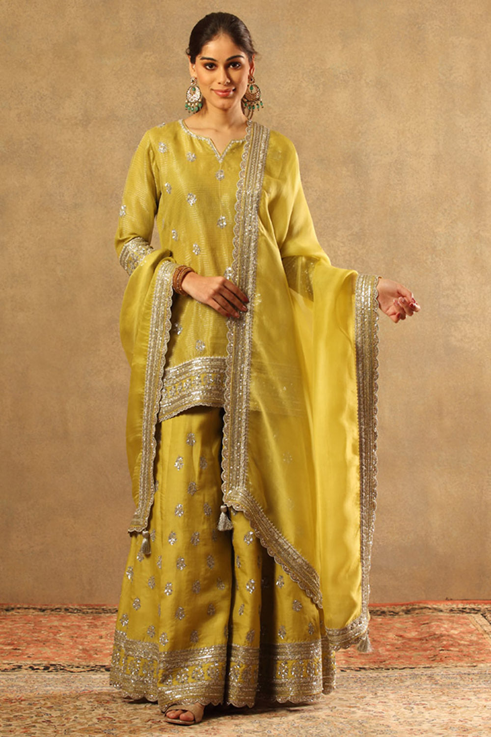 Embroidered Lime Green Pure Silk Organza Sharara Set - Auraya Fashion - Trisvaraa - #tag1# - #tag2# - #tag3# - #tag3#