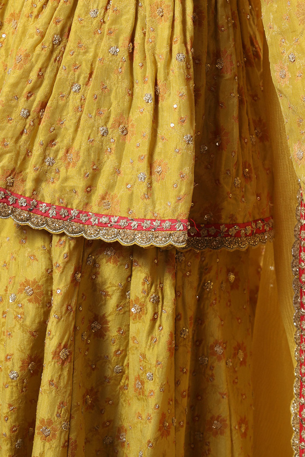 Handwoven Lemon Green Pure Silk Georgette Embroidered Sharara Set - Auraya Fashion -  - #tag1# - #tag2# - #tag3# - #tag3#