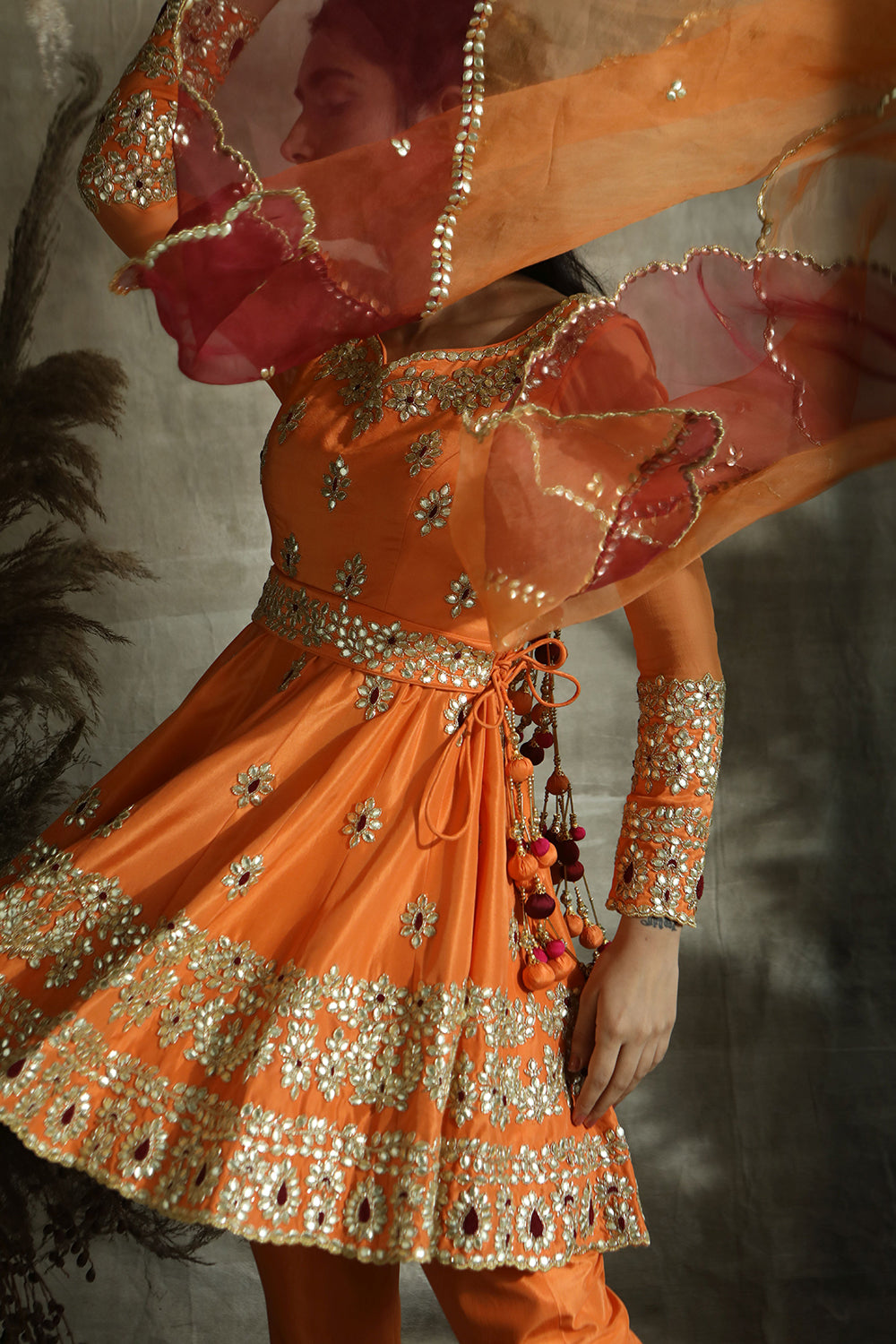 Orange Short Anarkali Suit With Organza Dupatta - Auraya Fashion - Rachit Khanna - #tag1# - #tag2# - #tag3# - #tag3#