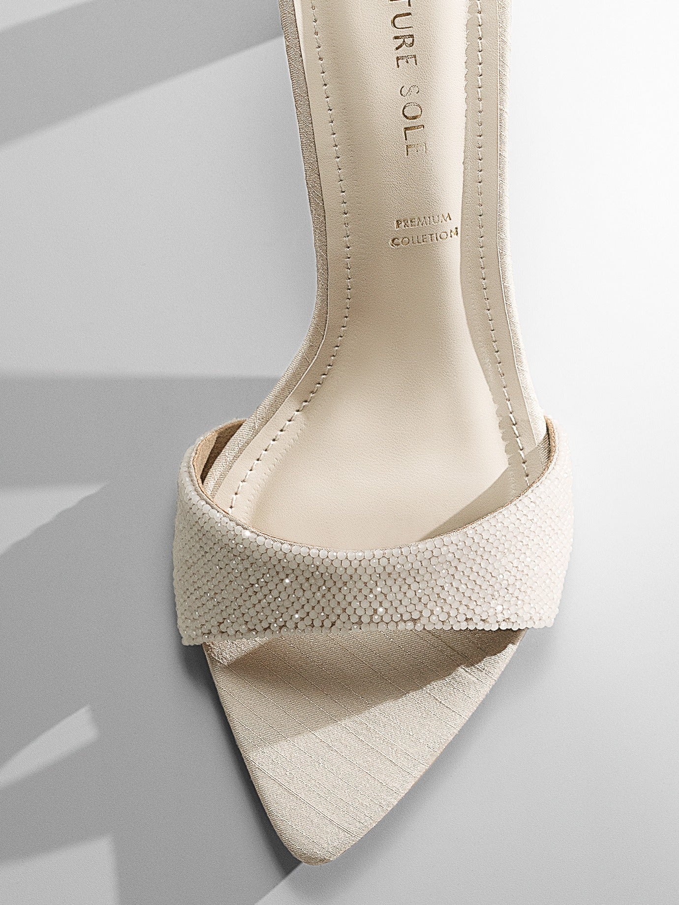 Ivory Crystal Embellished Block Heel Mule