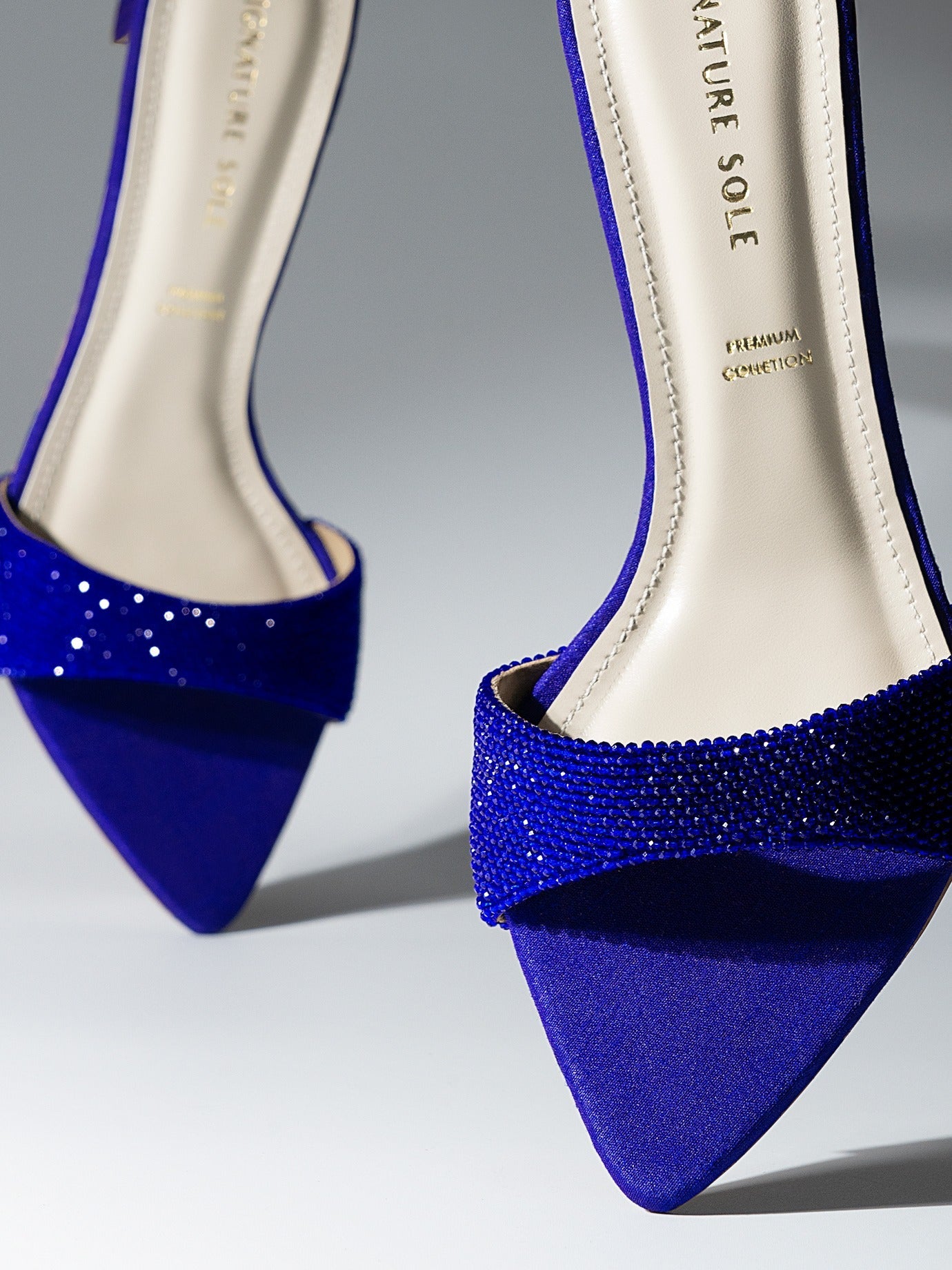 Blue Crystal Embellished Block Heel Mule