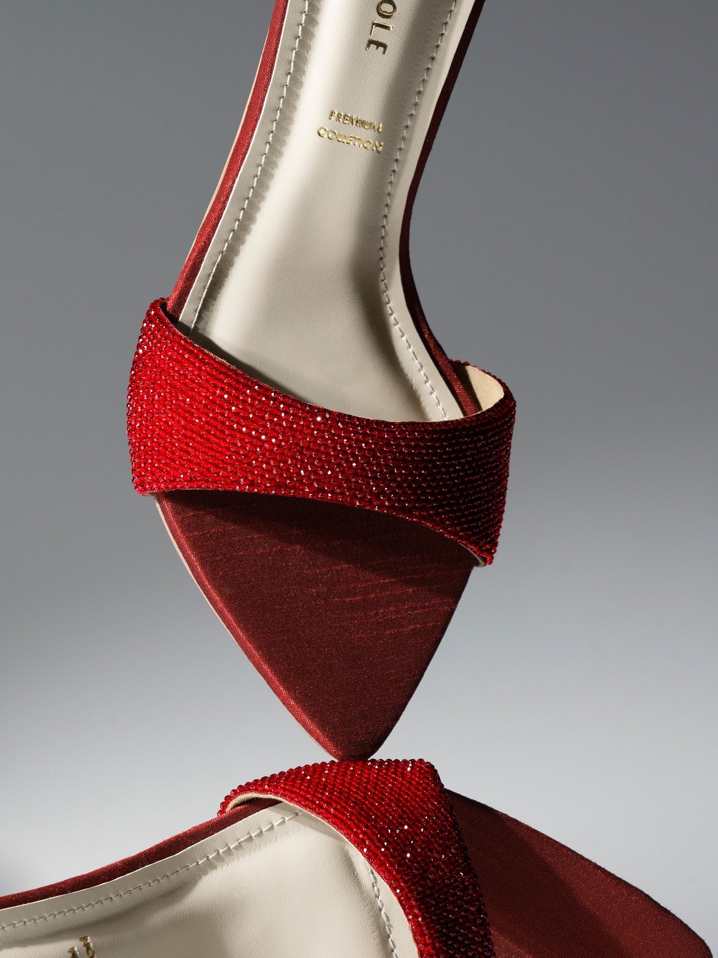 Red Crystal Embellished Block Heel Mule