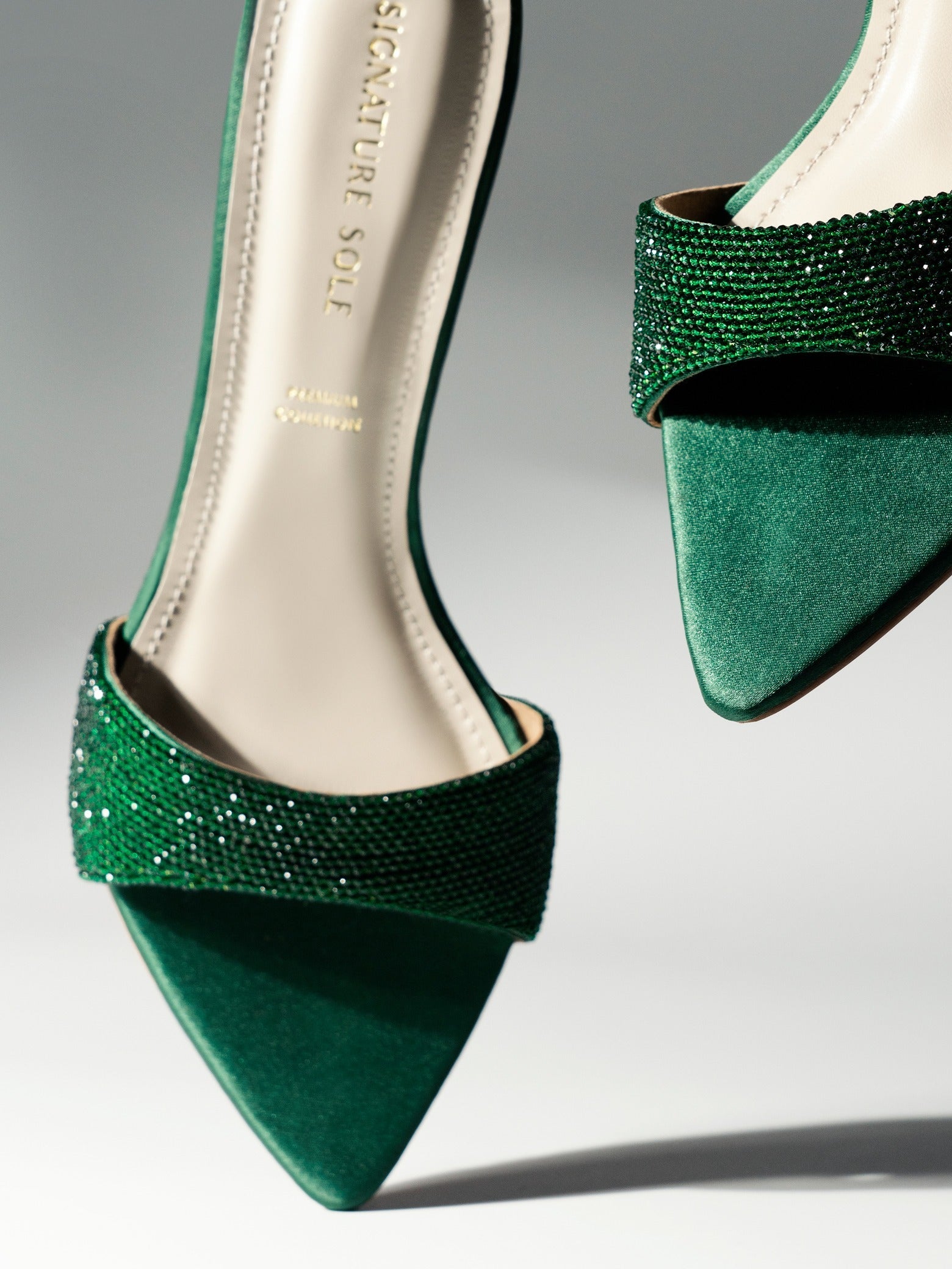 Green Crystal Embellished Kitten Heel Mule