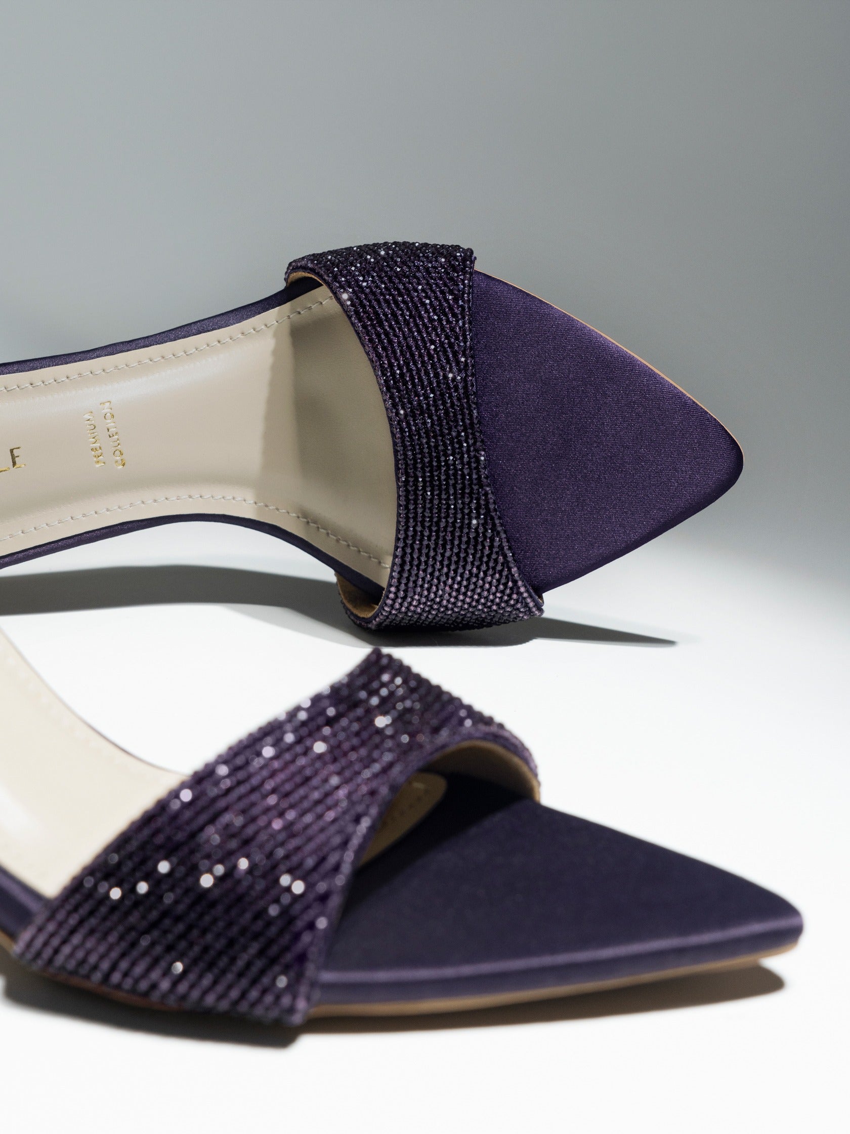 Purple Crystal Embellished Kitten Heel Mule