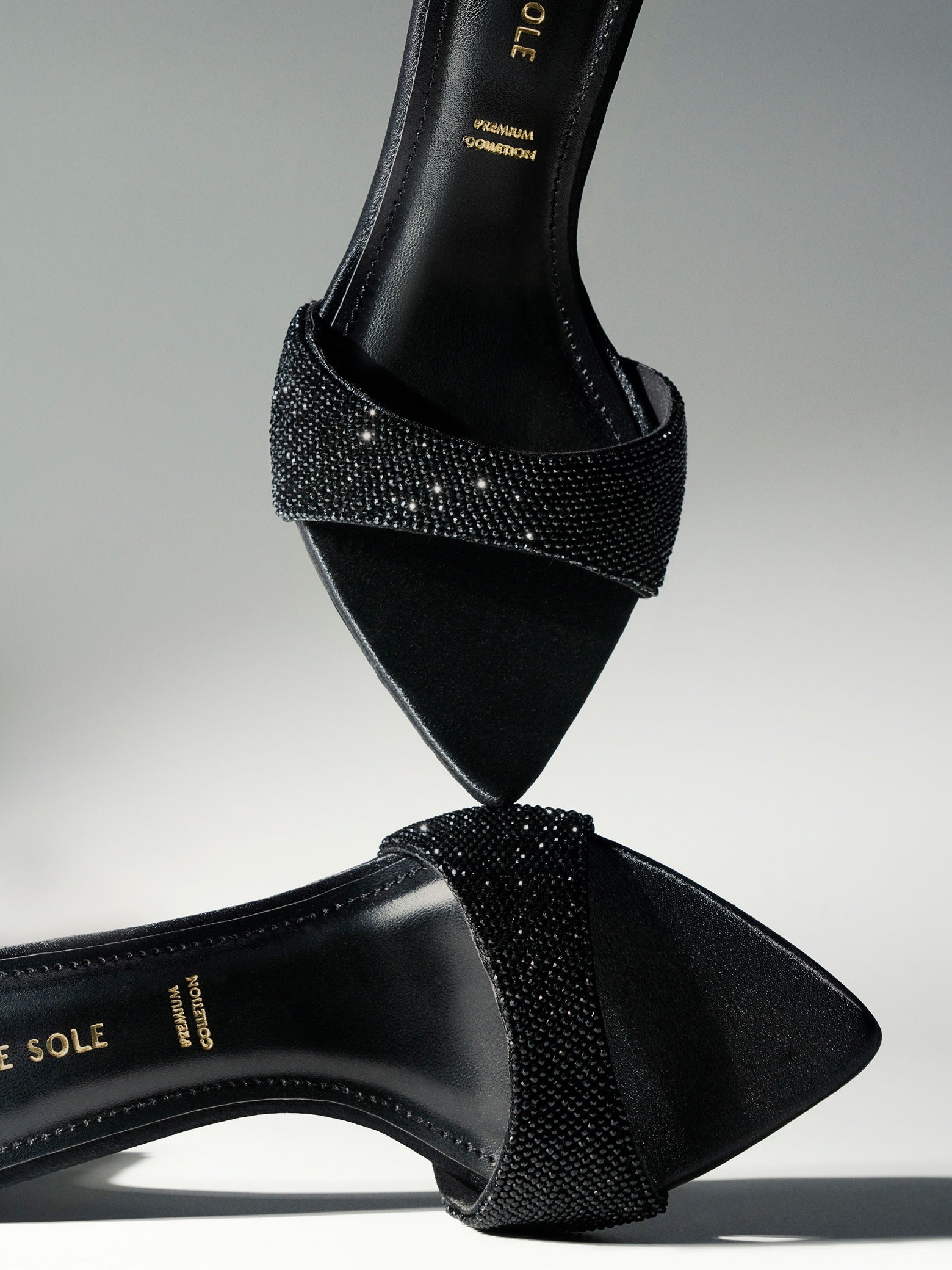 Black Crystal Embellished Kitten Heel Mule