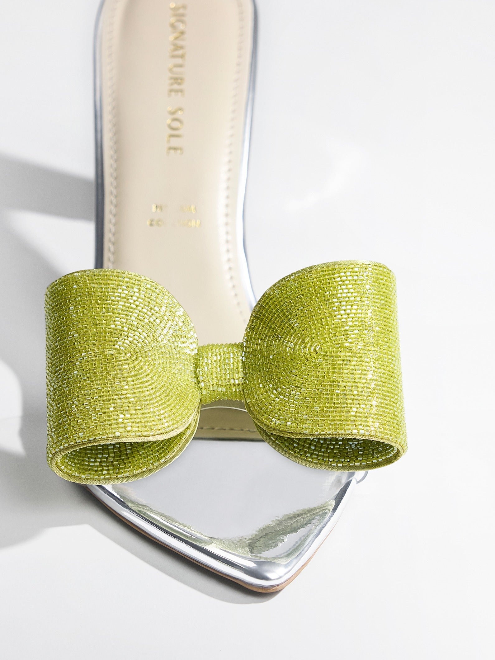 Green Crystal Bow transparent Kitten Heel
