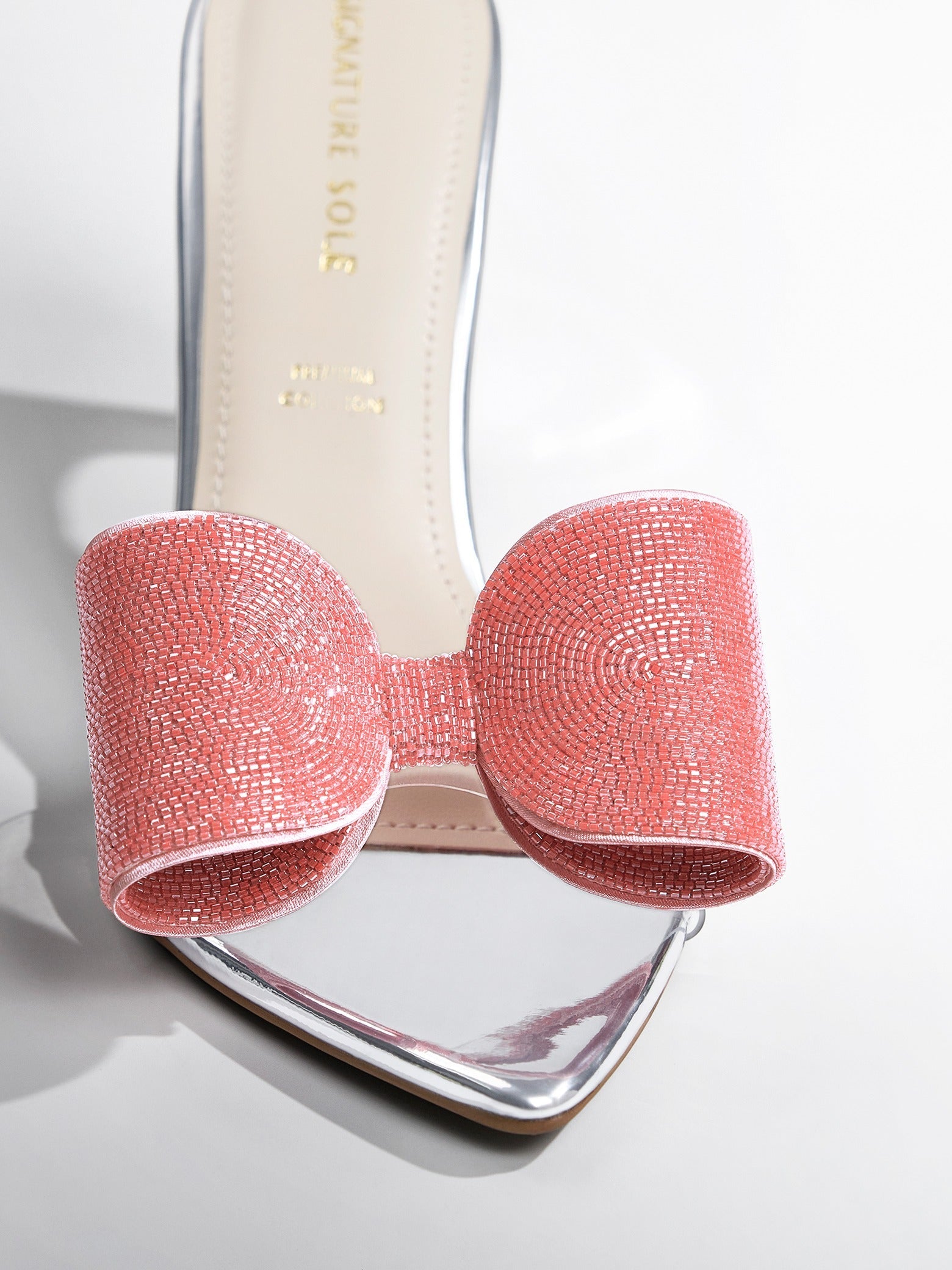 Pink Crystal Bow transparent Kitten Heel