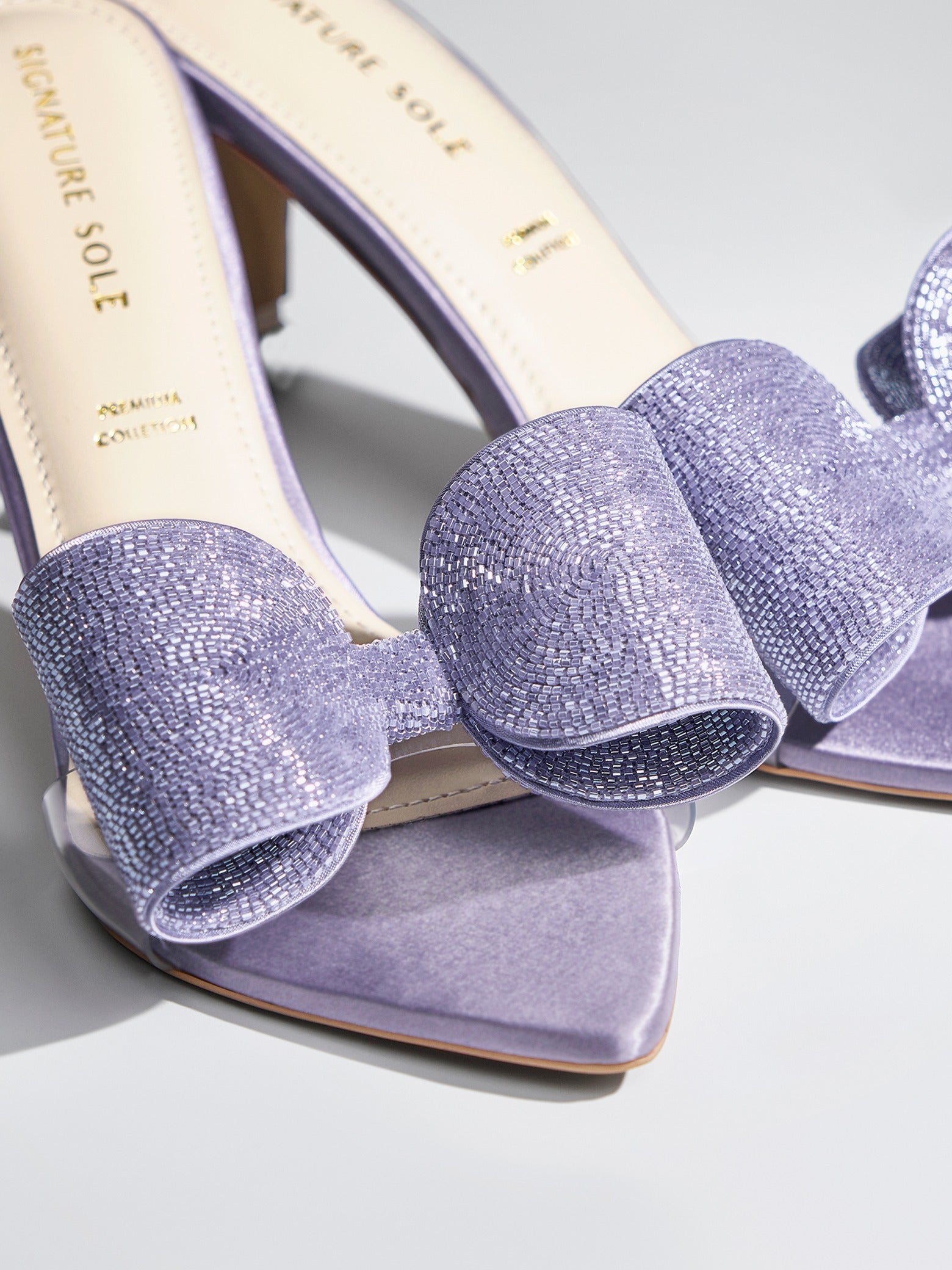 Lilac Crystal Bow transparent Kitten Heel