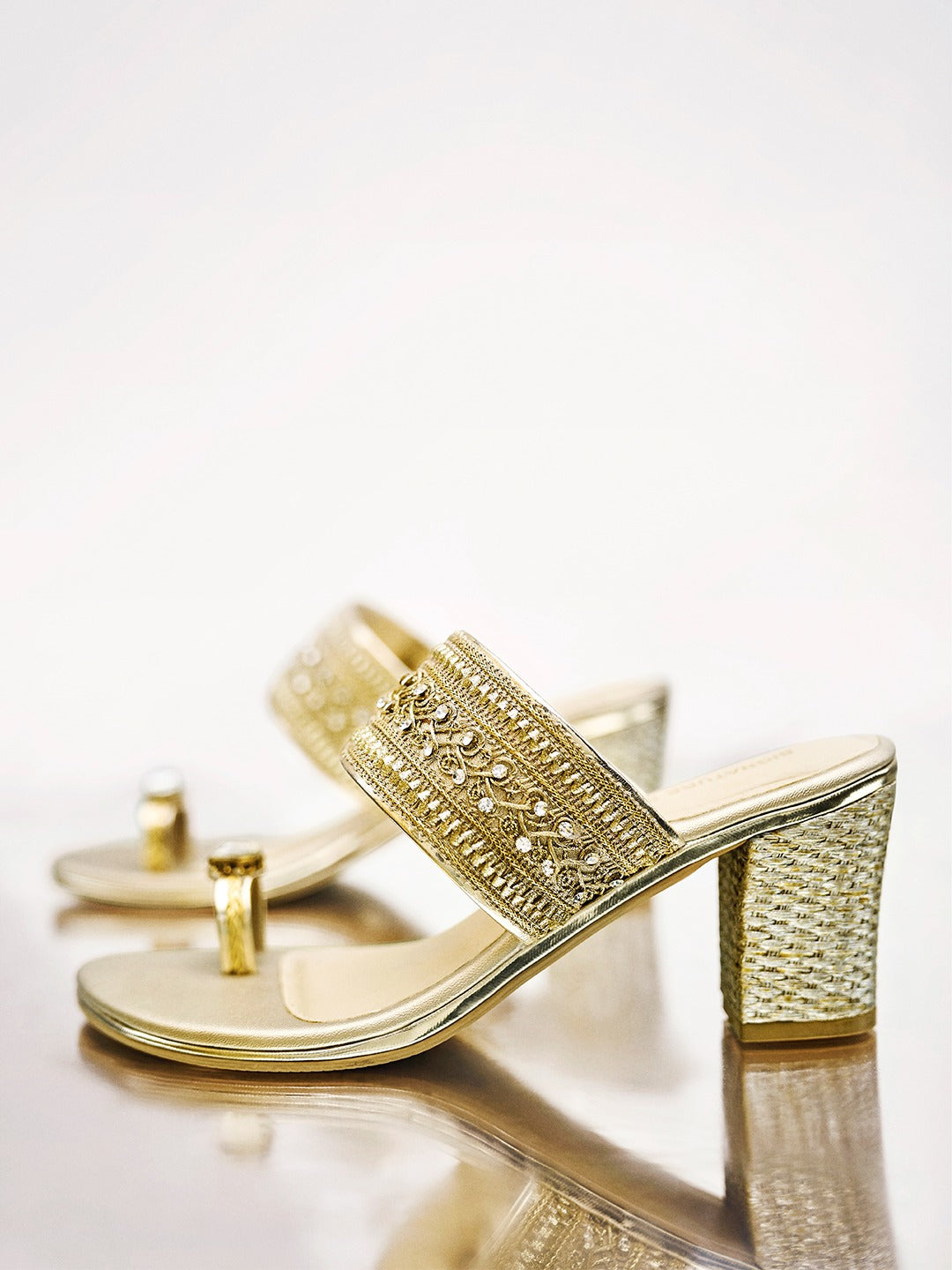 Gold Zardozi Block Heel Sandal