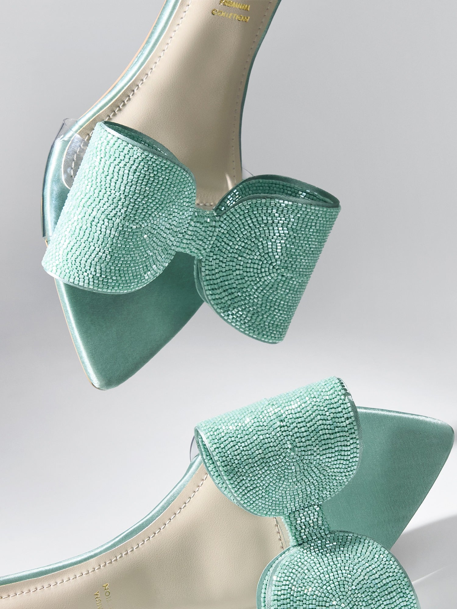 Mint Crystal Bow transparent Kitten Heel