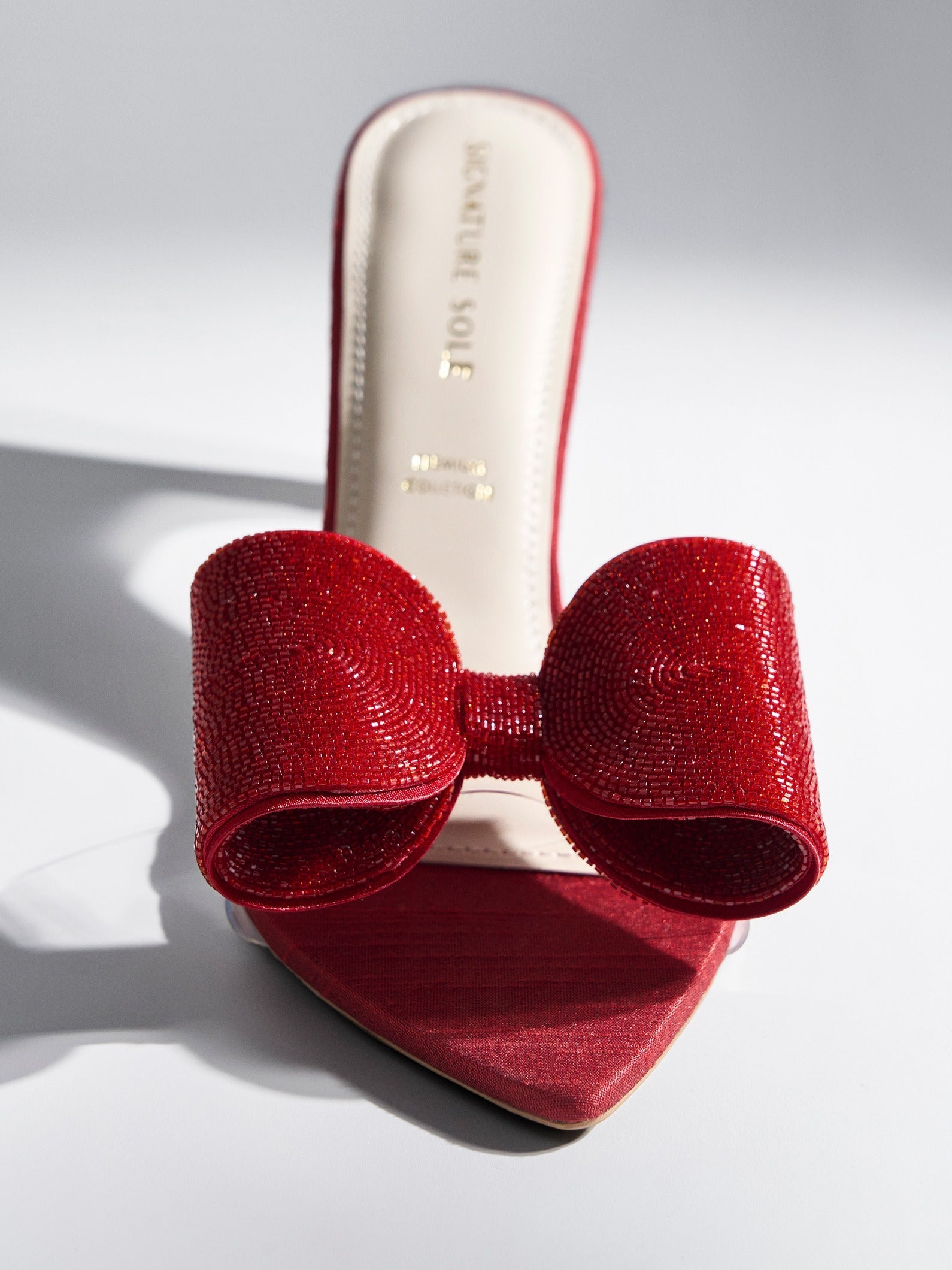 Red Crystal Bow Satin Kitten Heel