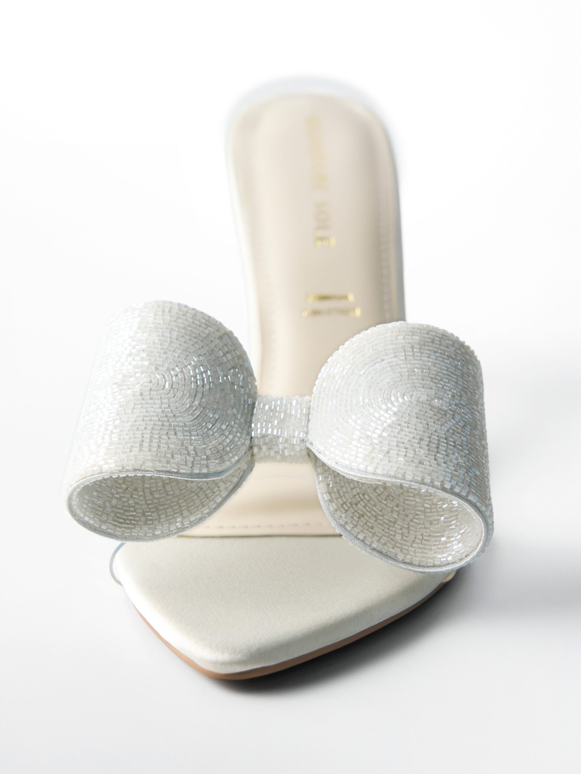 White Crystal Bow Bridal Kitten Heel