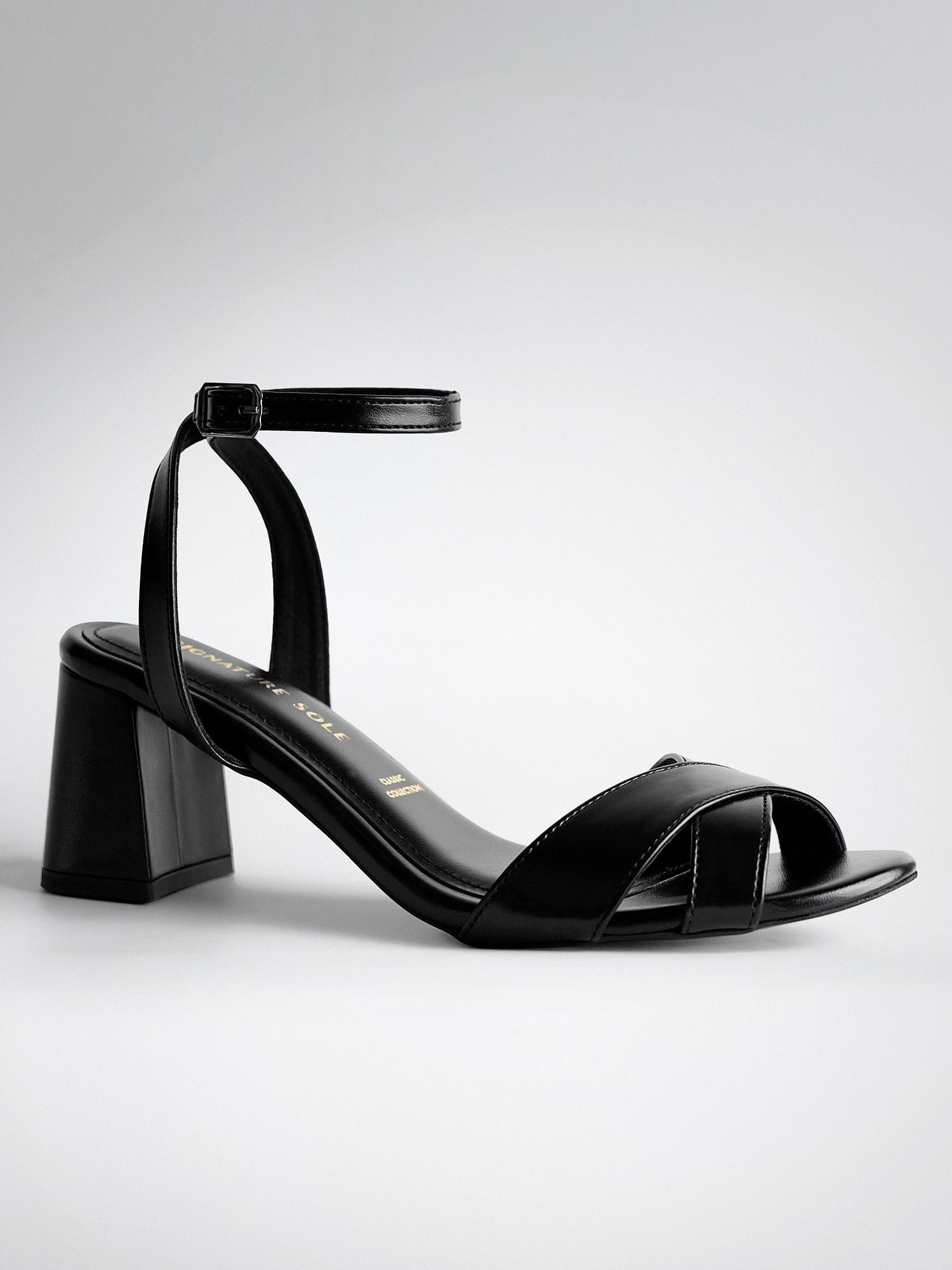 Black Cross Strap Block Heel Sandal