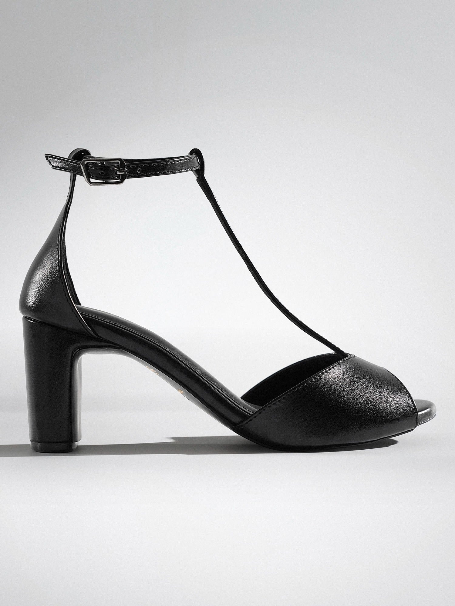 Black T-strap Block Heel Sandal