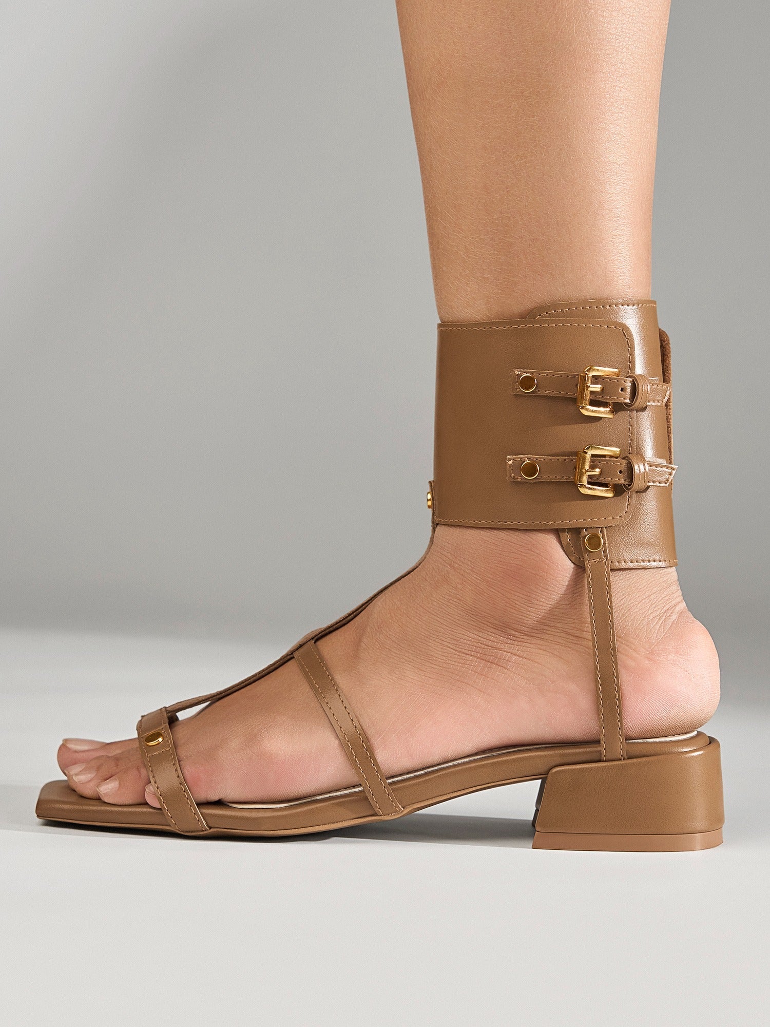 Tan Gladiator Ankle Cuff Flat Sandal