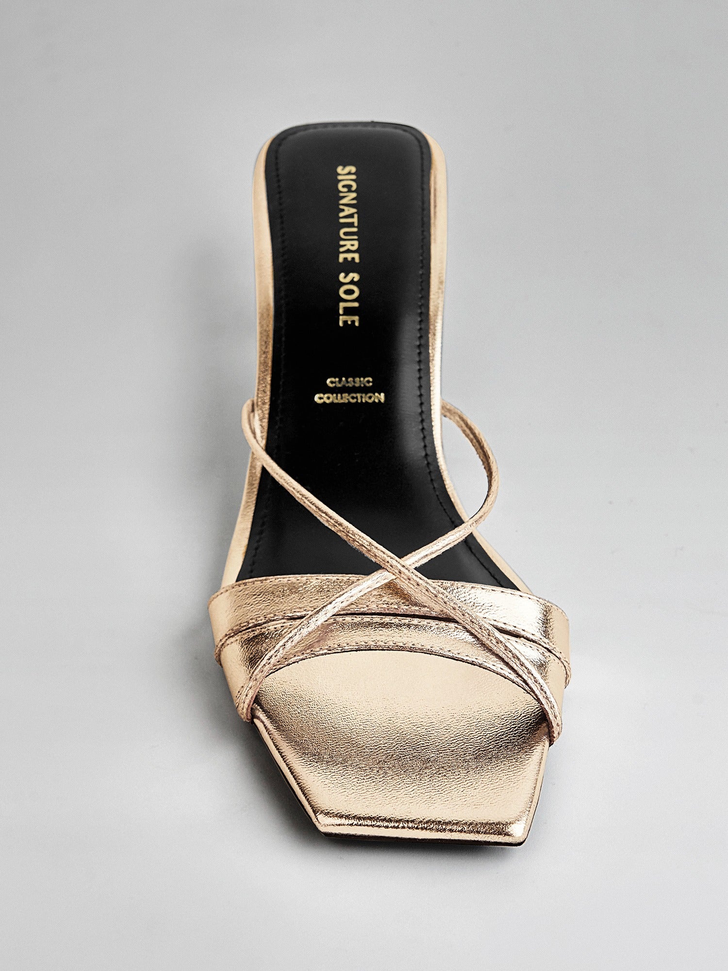 Gold Metallic Ankle Wrap Block Heel