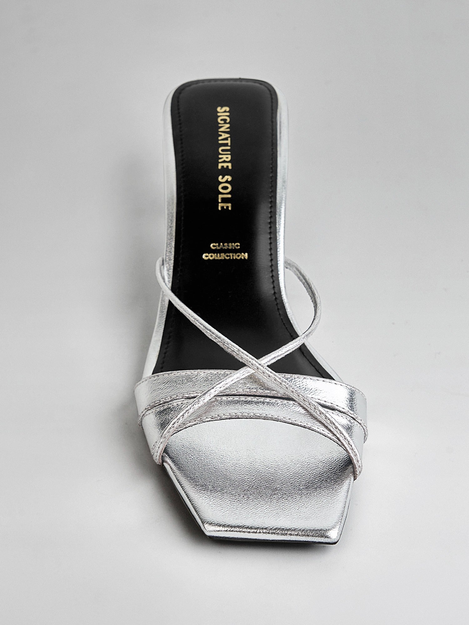silver Metallic Ankle Wrap Block Heel