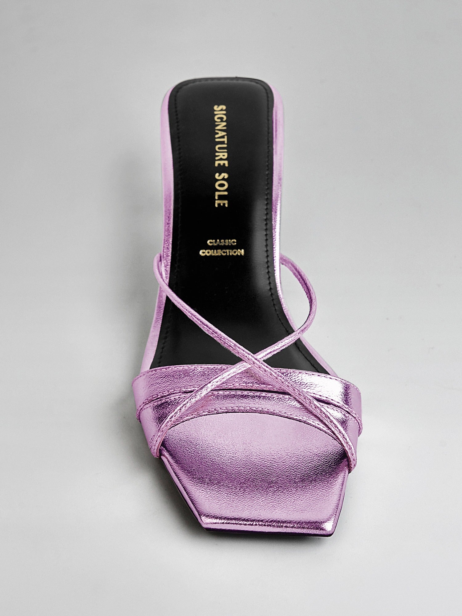 pink Metallic Ankle Wrap Block Heel