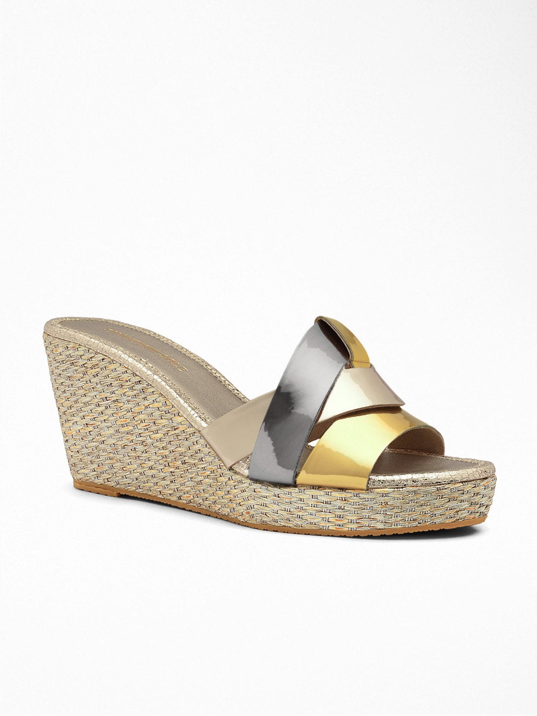 Gold Silver wedge Wedge Mule