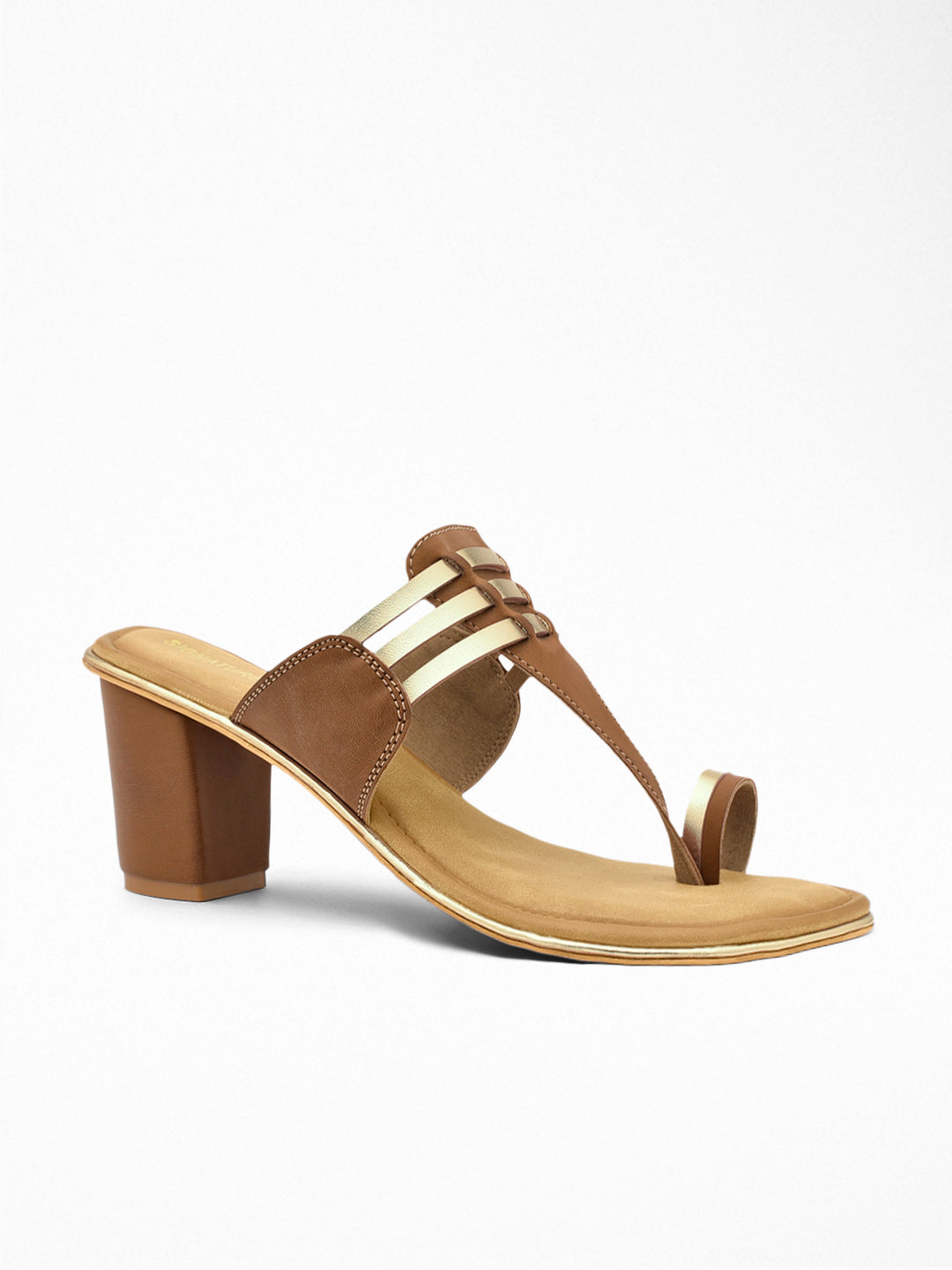 Tan Scallop Block Heel Sandal