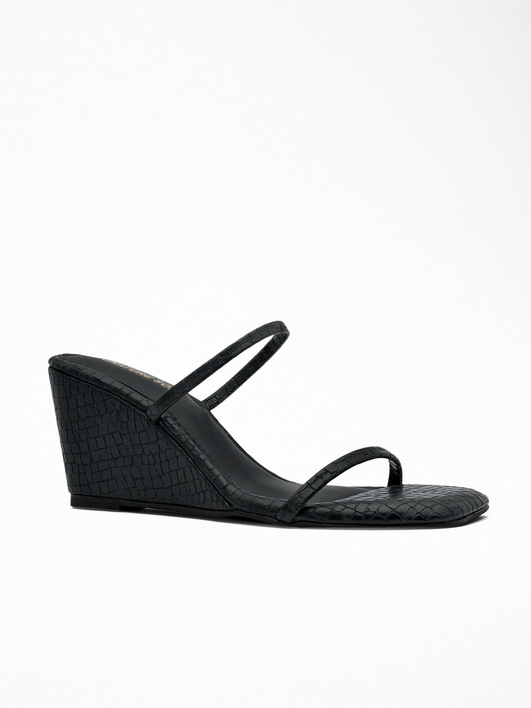 Black Croc Wedge Mule