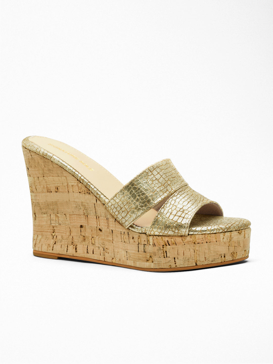 Gold Croc Cork wedge Wedge