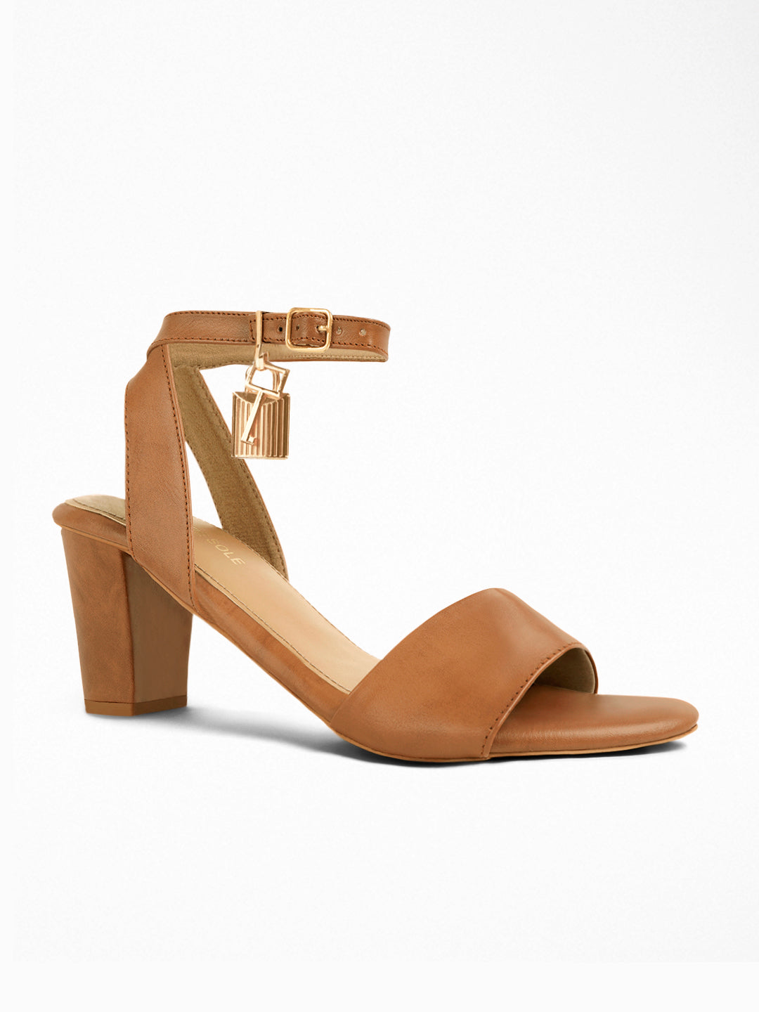 Tan Block Heel Padlock Sandal