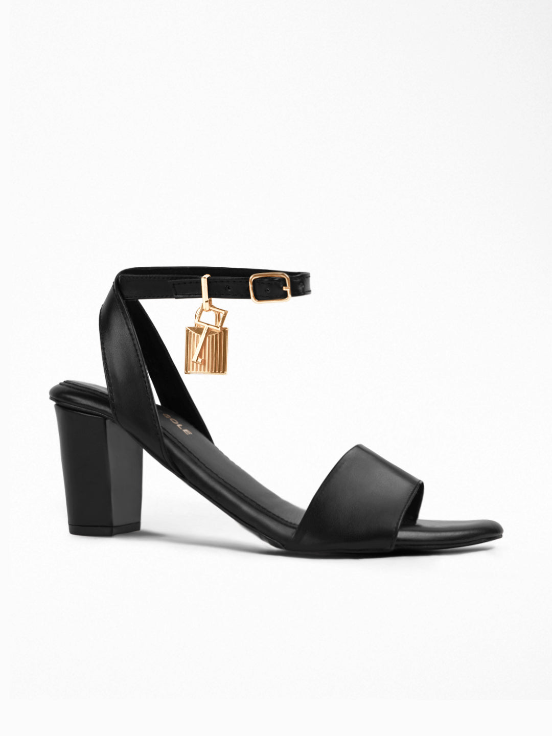 Black Block Heel Padlock Sandal