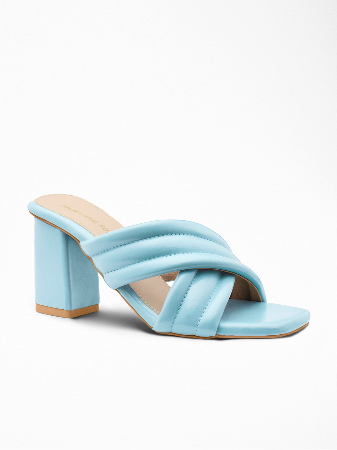 Blue Padded Cross-Strap Block Heel