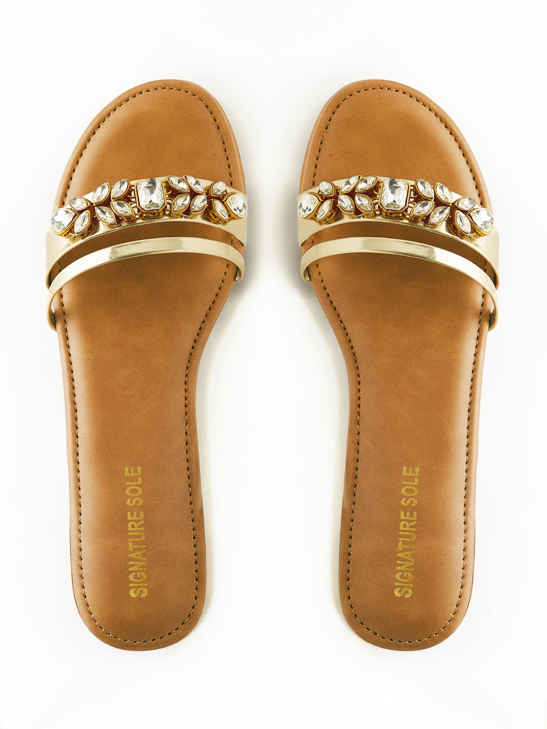 Gold Crystal Flat Slide Sandal