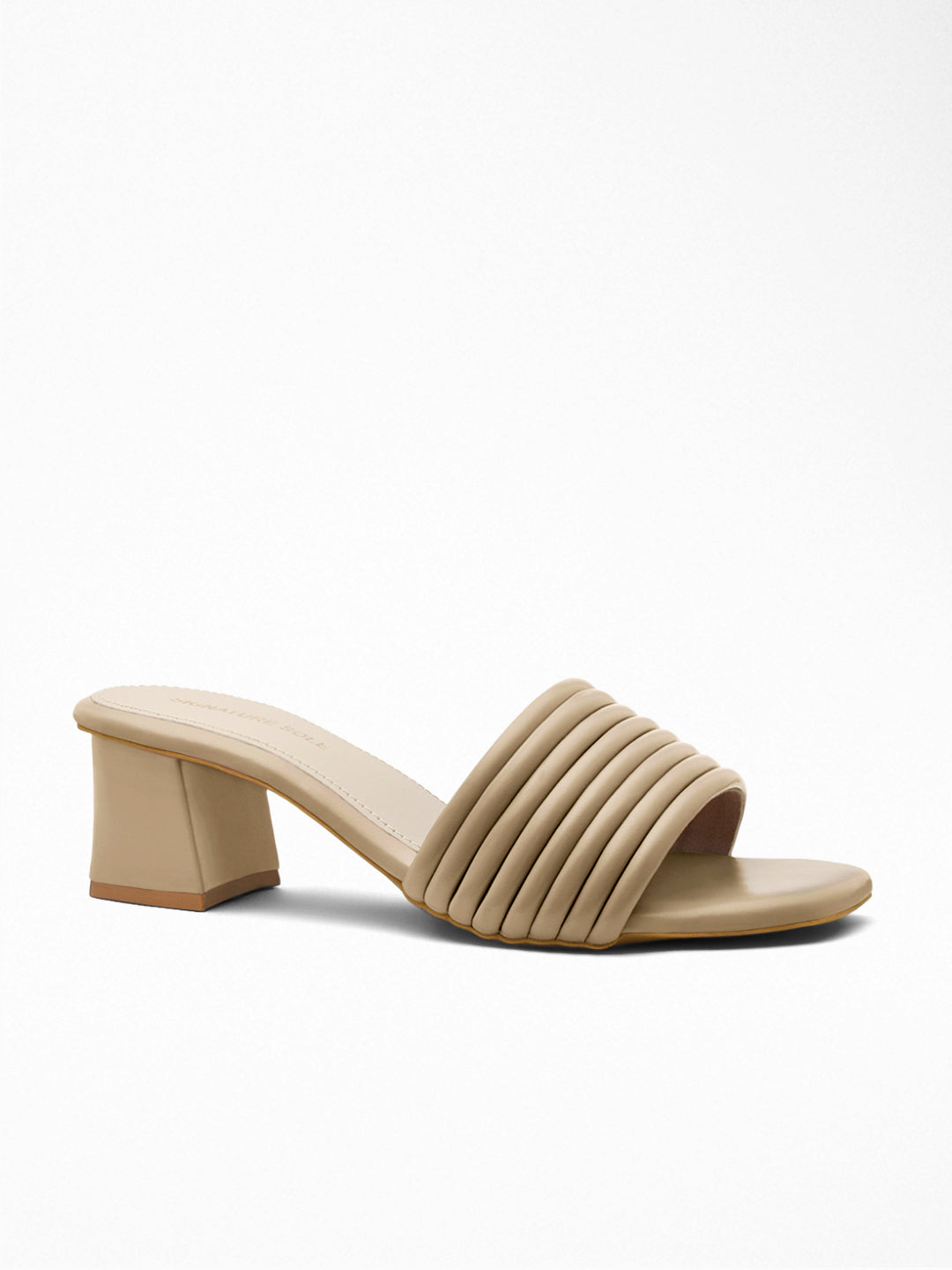 Nude Pleated Block Heel Mule