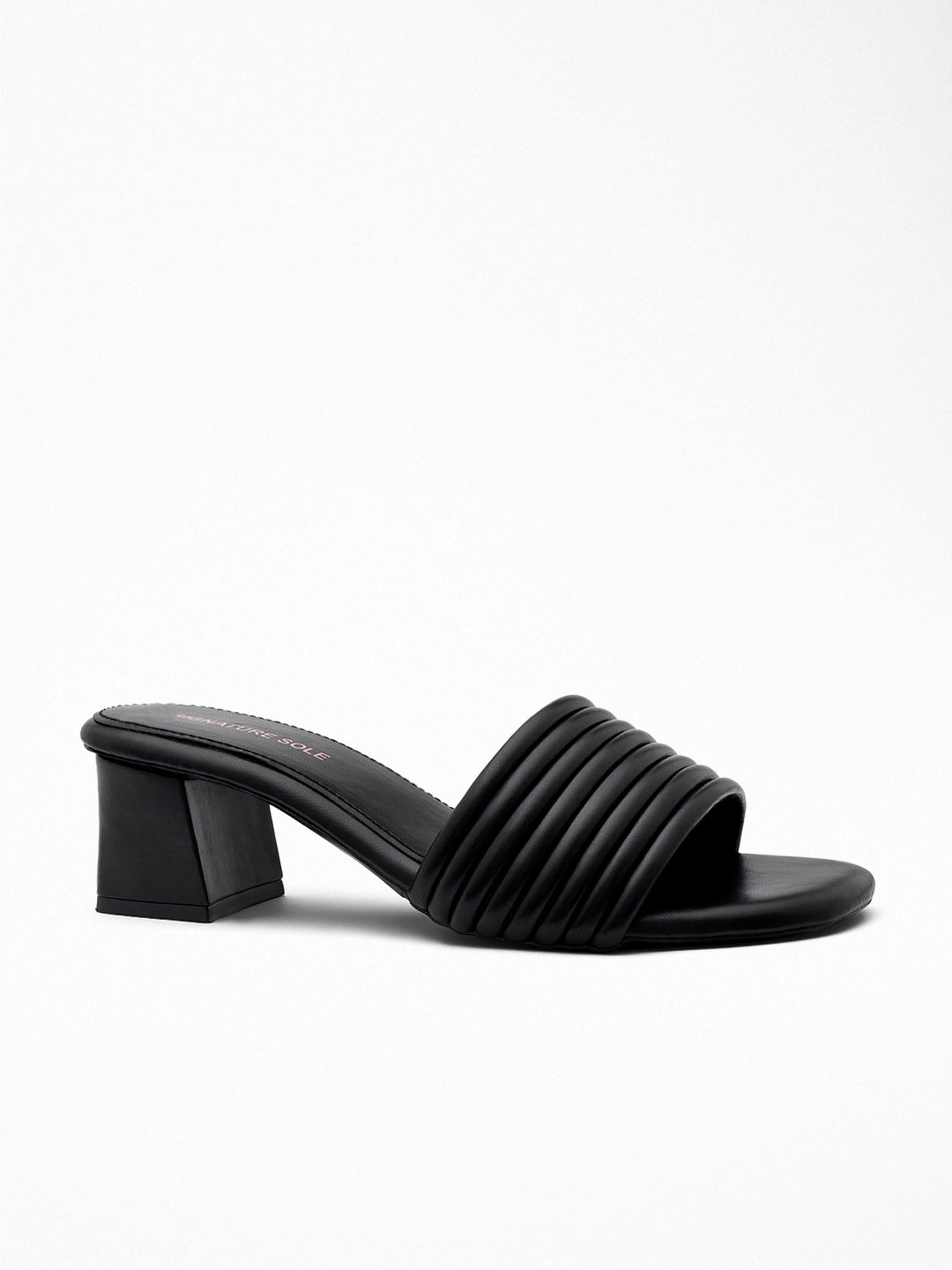 Black Pleated Block Heel Mule