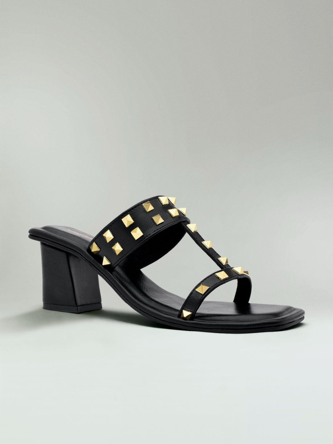 Black Gold Stud Block Heel Mule
