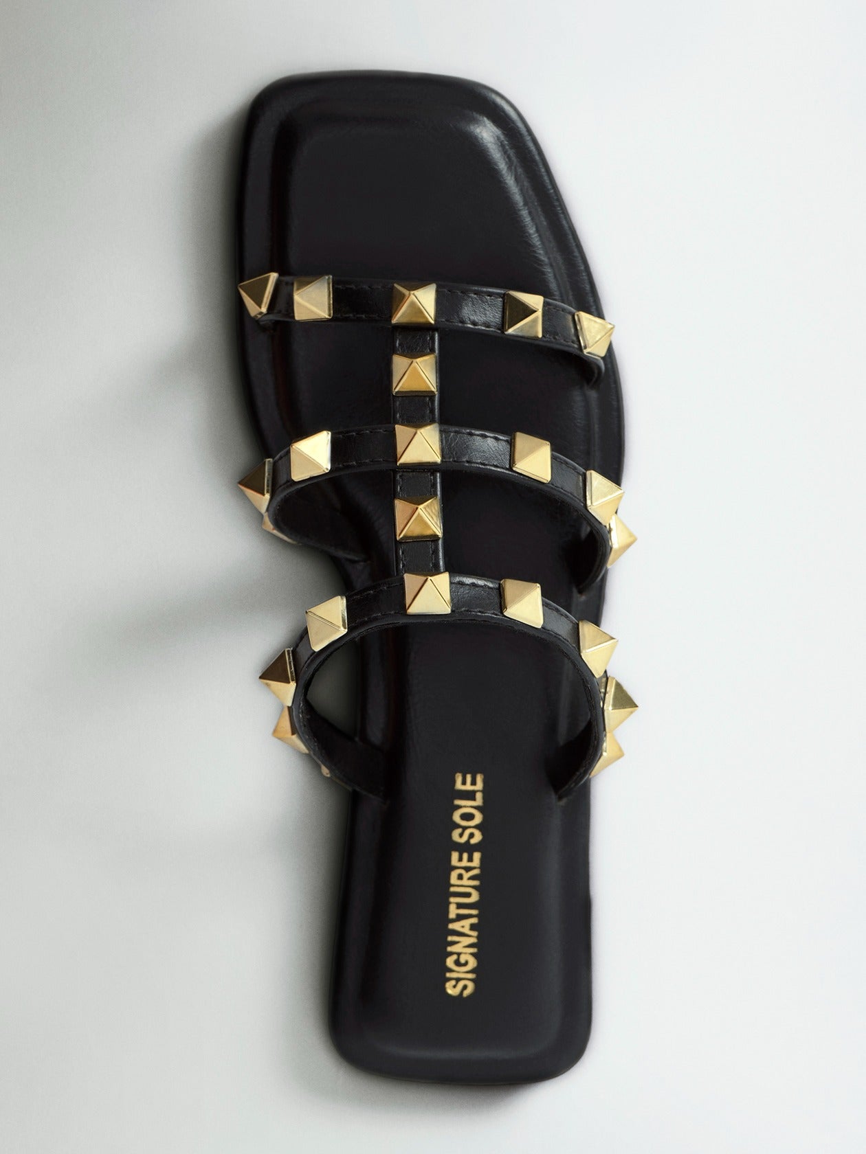 Black Gold Stud Flat Slide Sandal