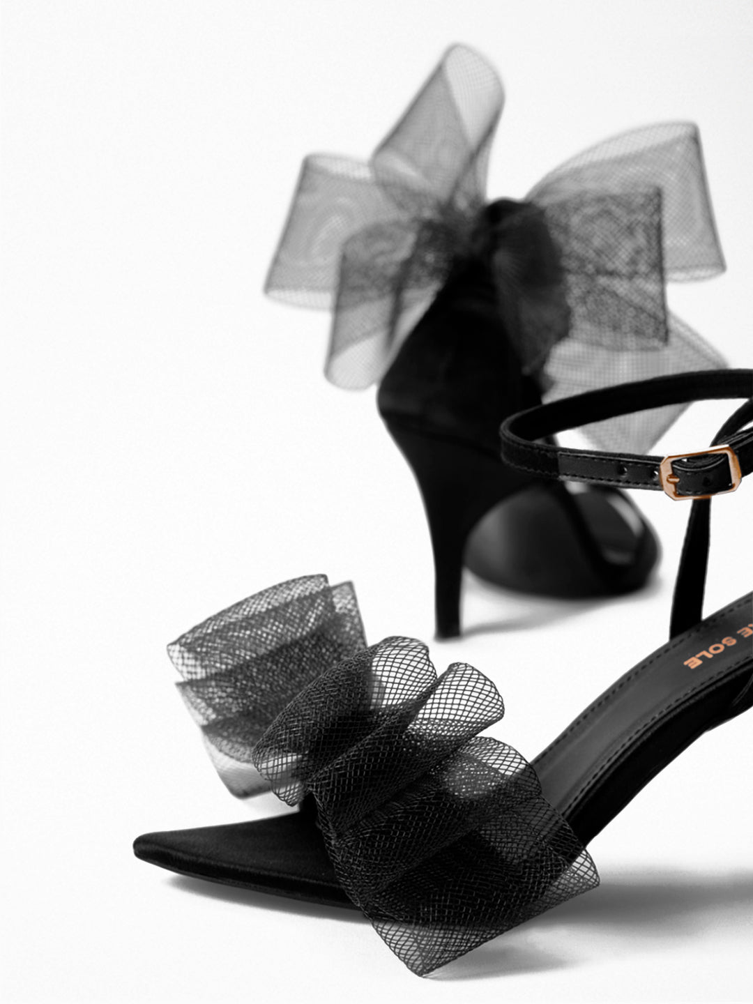 Black Tulle Ruffle Heel Sandal