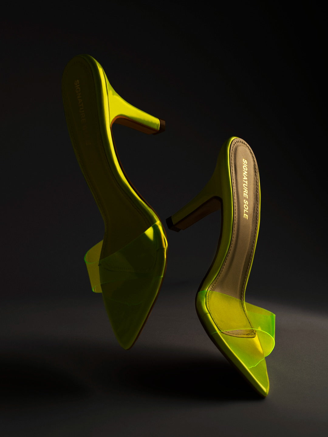 Neon Yellow transparent heels Mule