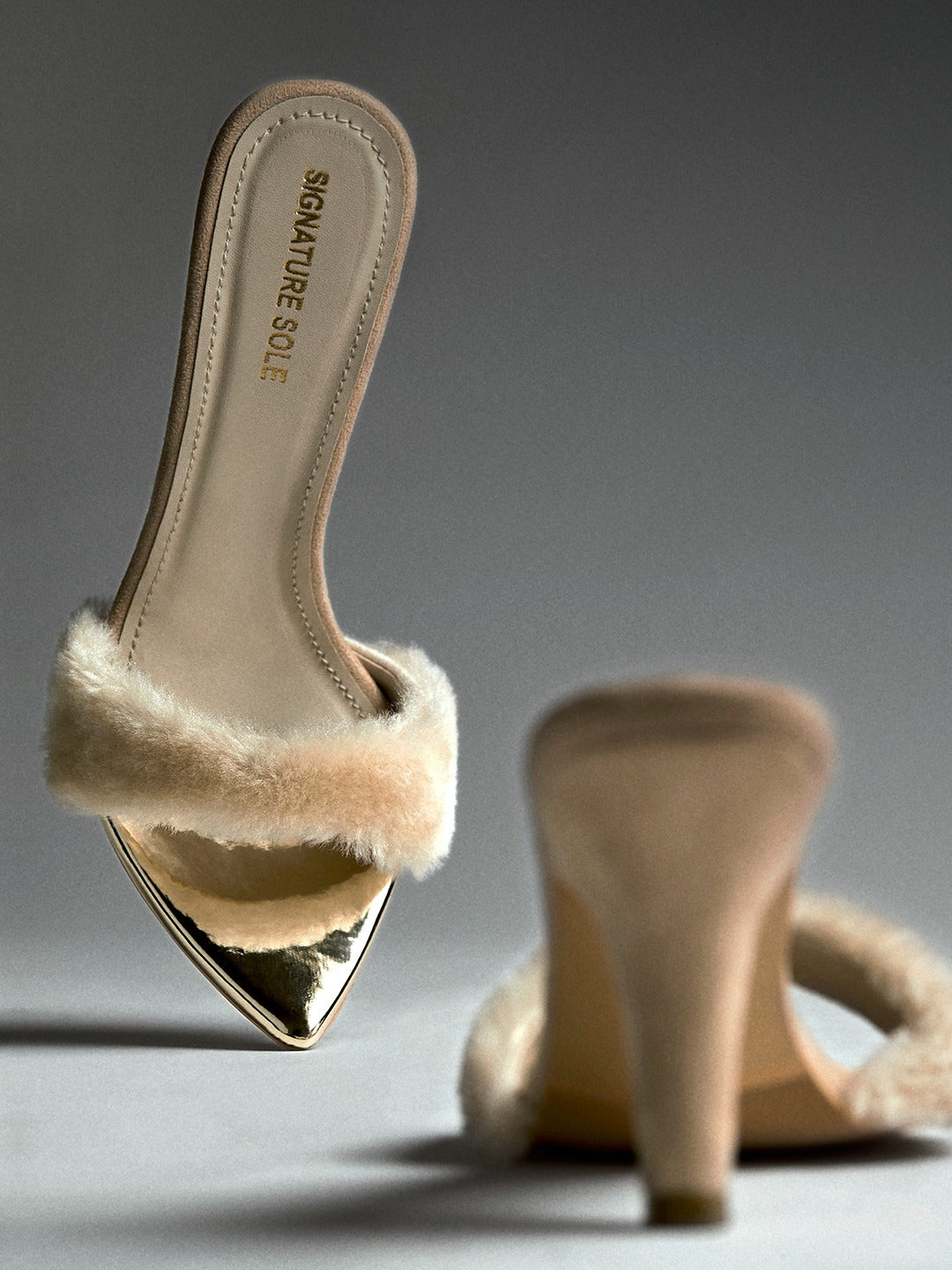 Nude Faux Fur heels Mule
