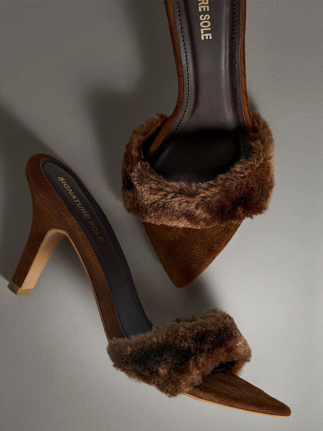 Brown Faux Fur heels Mule