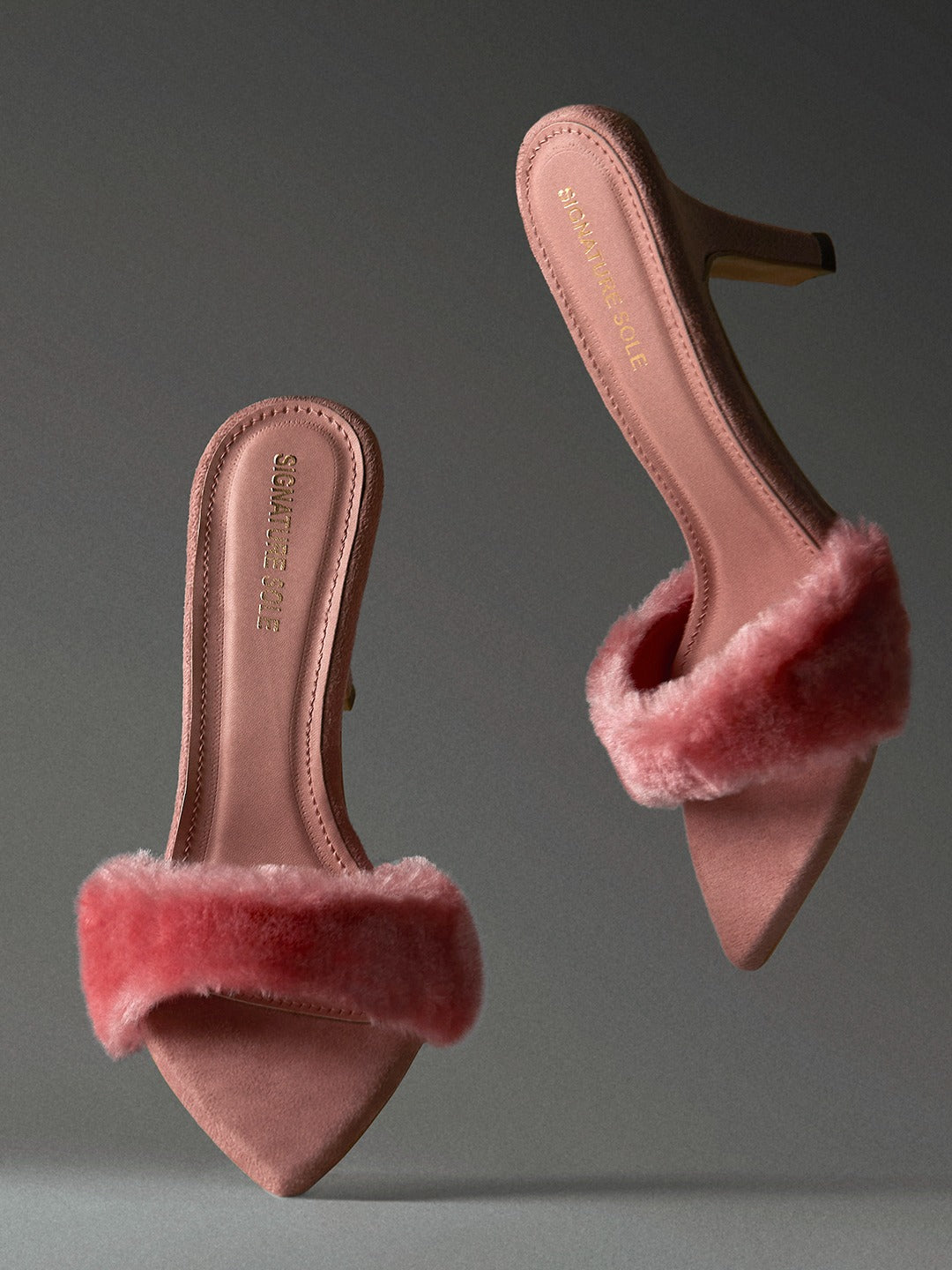 Pink Faux Fur heels Mule