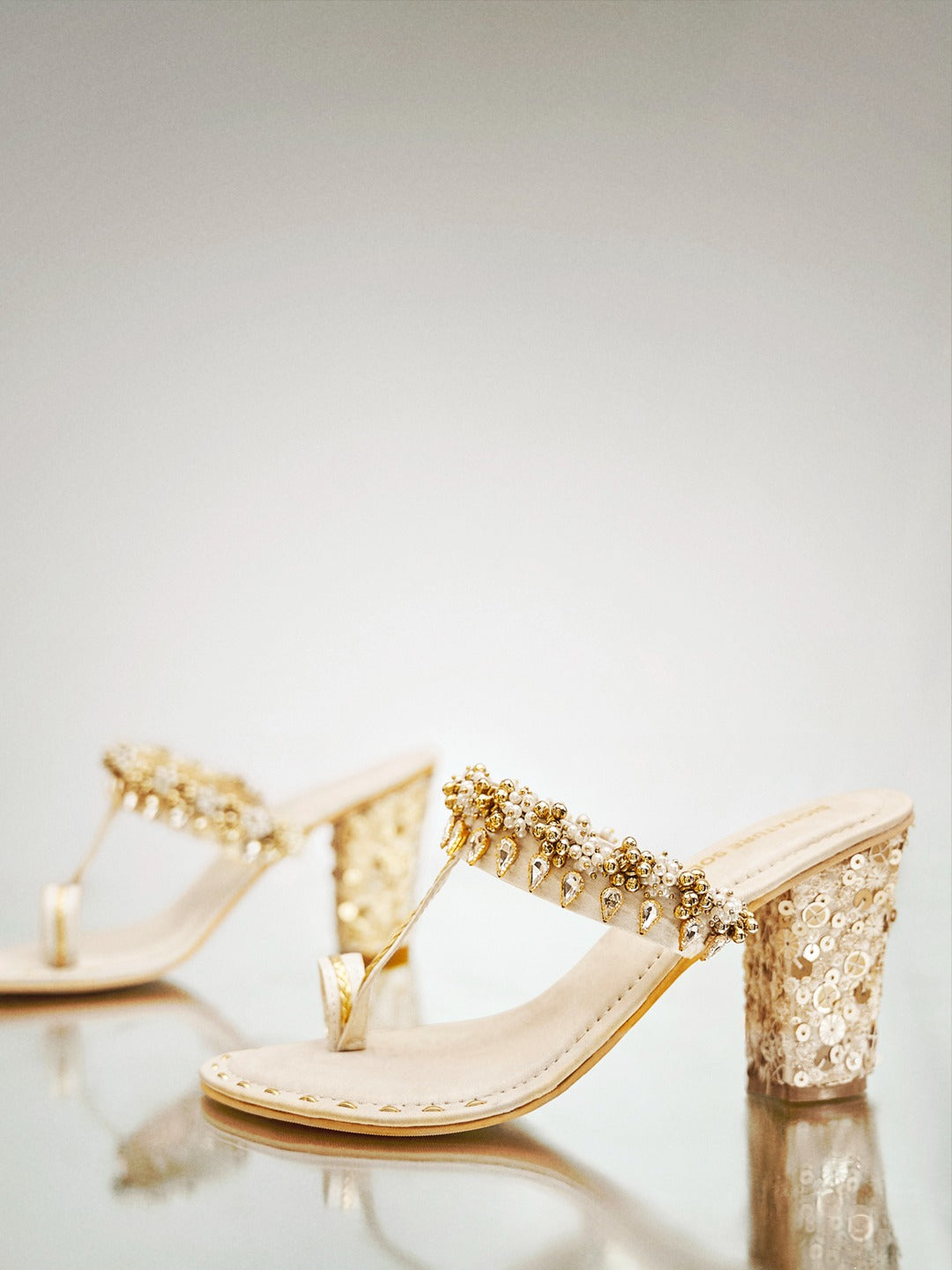 Ivory Kundan Block Heel Sandal