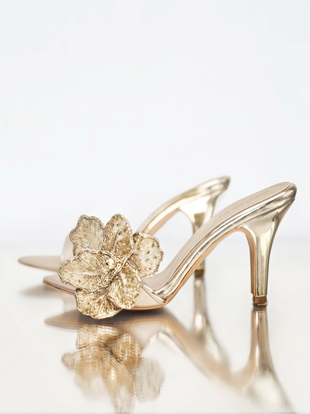 Gold Flower Heel Mule