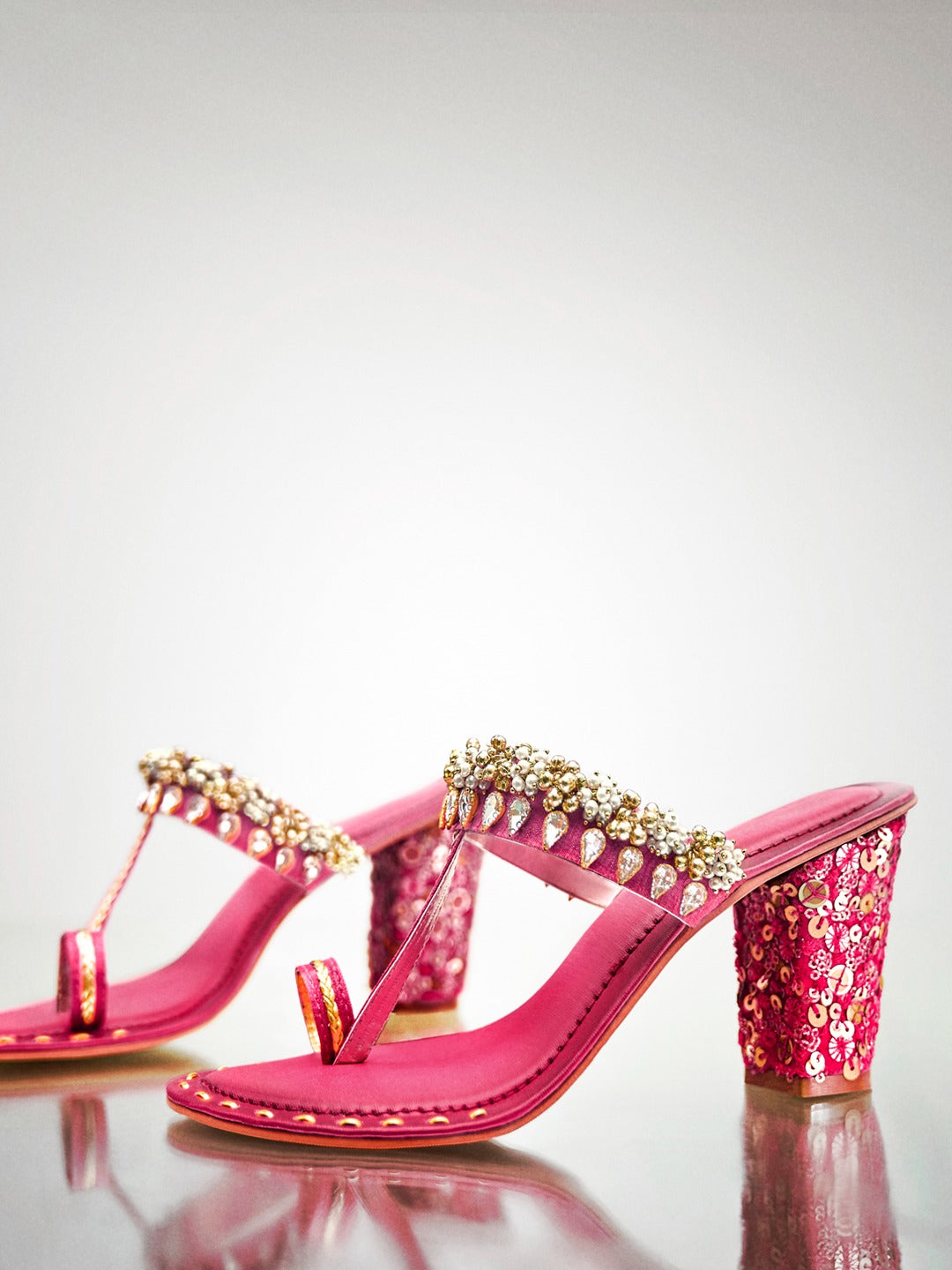 Pink Kundan Block Heel Sandal